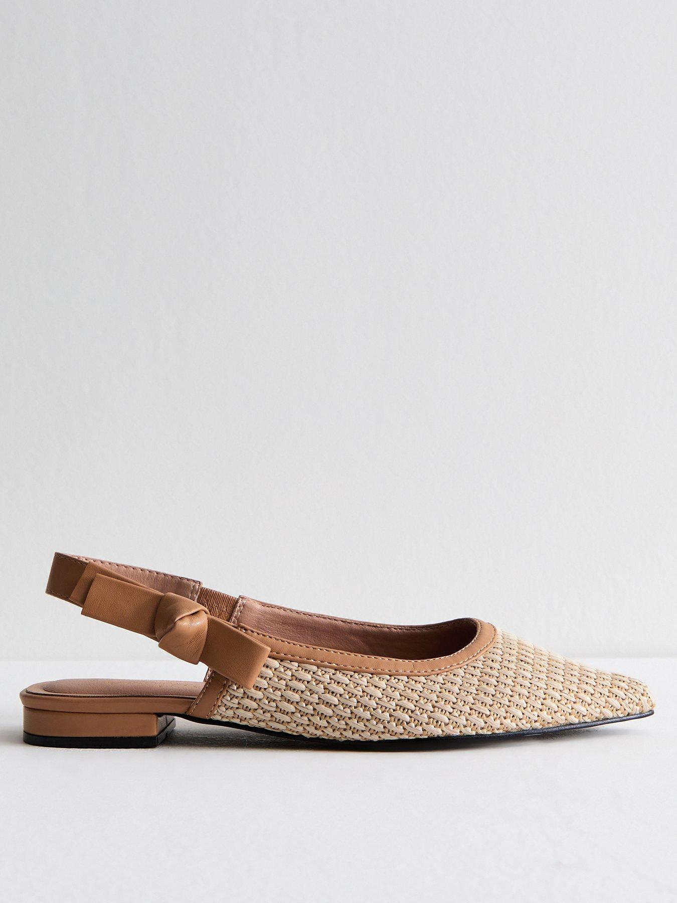 Image 1 of 6 of New Look Cream Raffia Look Slingback Flat Pumps