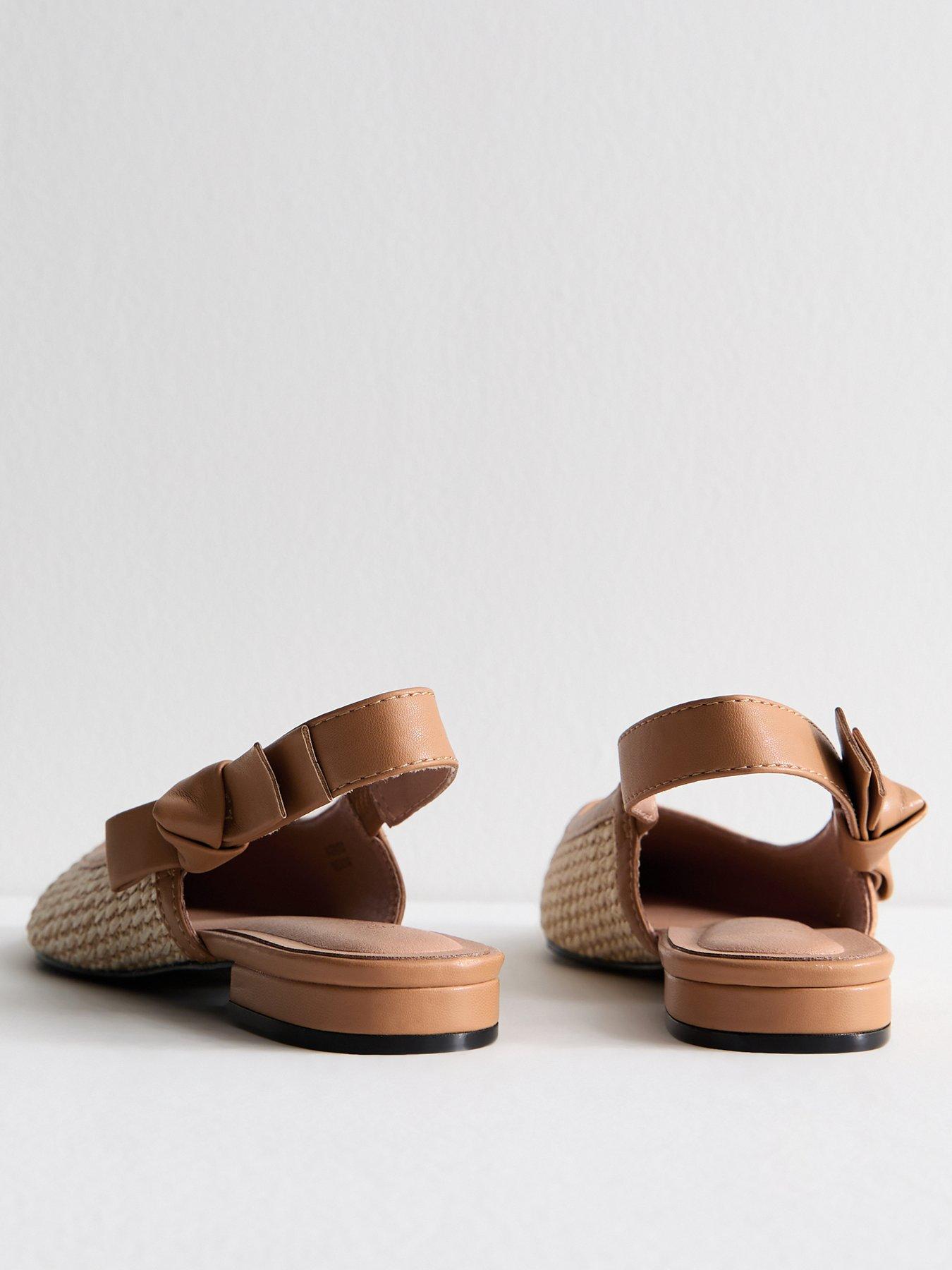 Image 3 of 6 of New Look Cream Raffia Look Slingback Flat Pumps