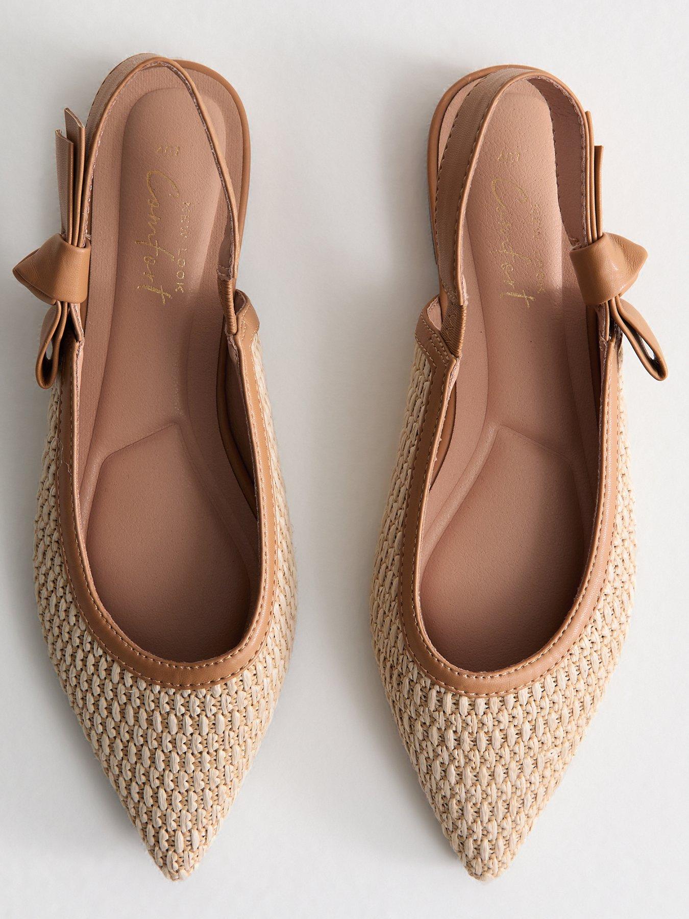 Image 4 of 6 of New Look Cream Raffia Look Slingback Flat Pumps