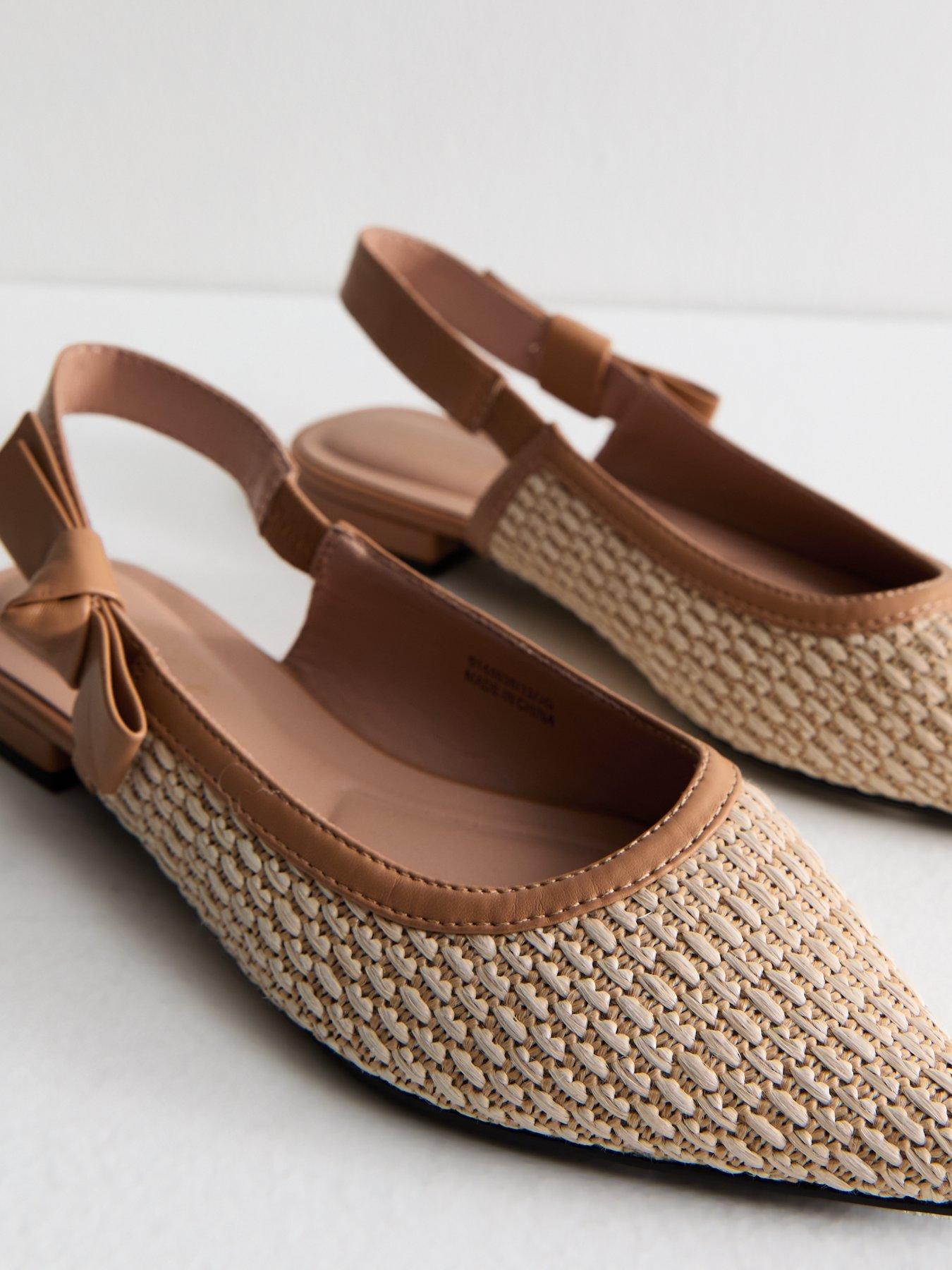 Image 5 of 6 of New Look Cream Raffia Look Slingback Flat Pumps