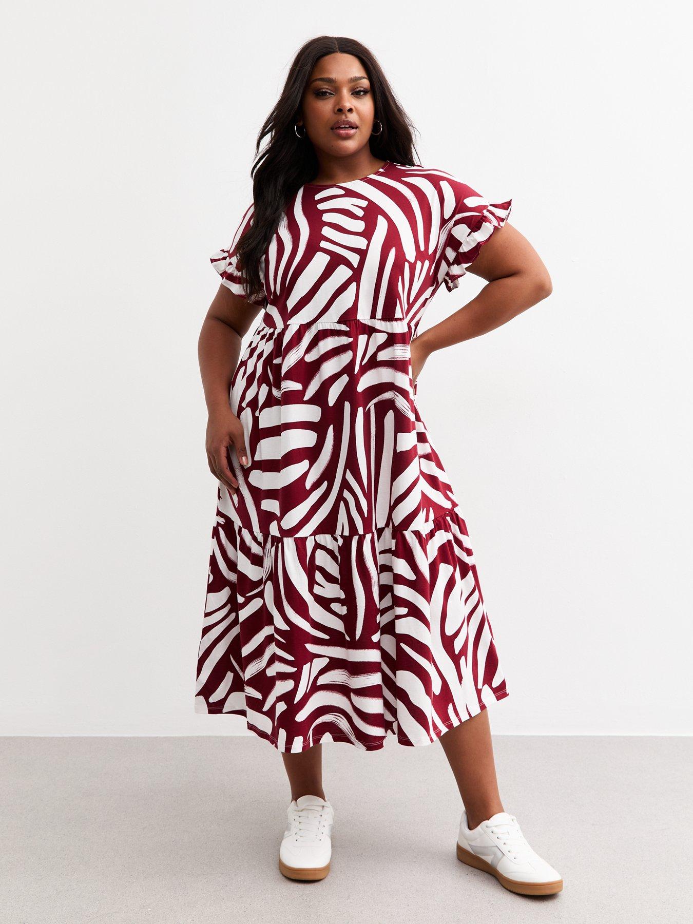 undefined Curves Red Abstract Print Jersey Midi Dress