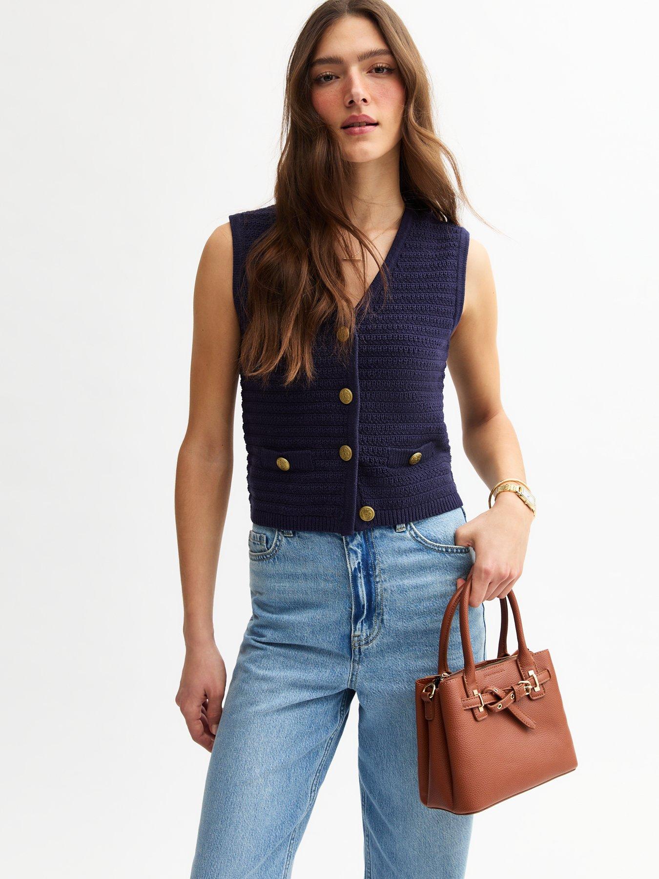 undefined Navy Stitch Detail V-neck Knitted Waistcoat