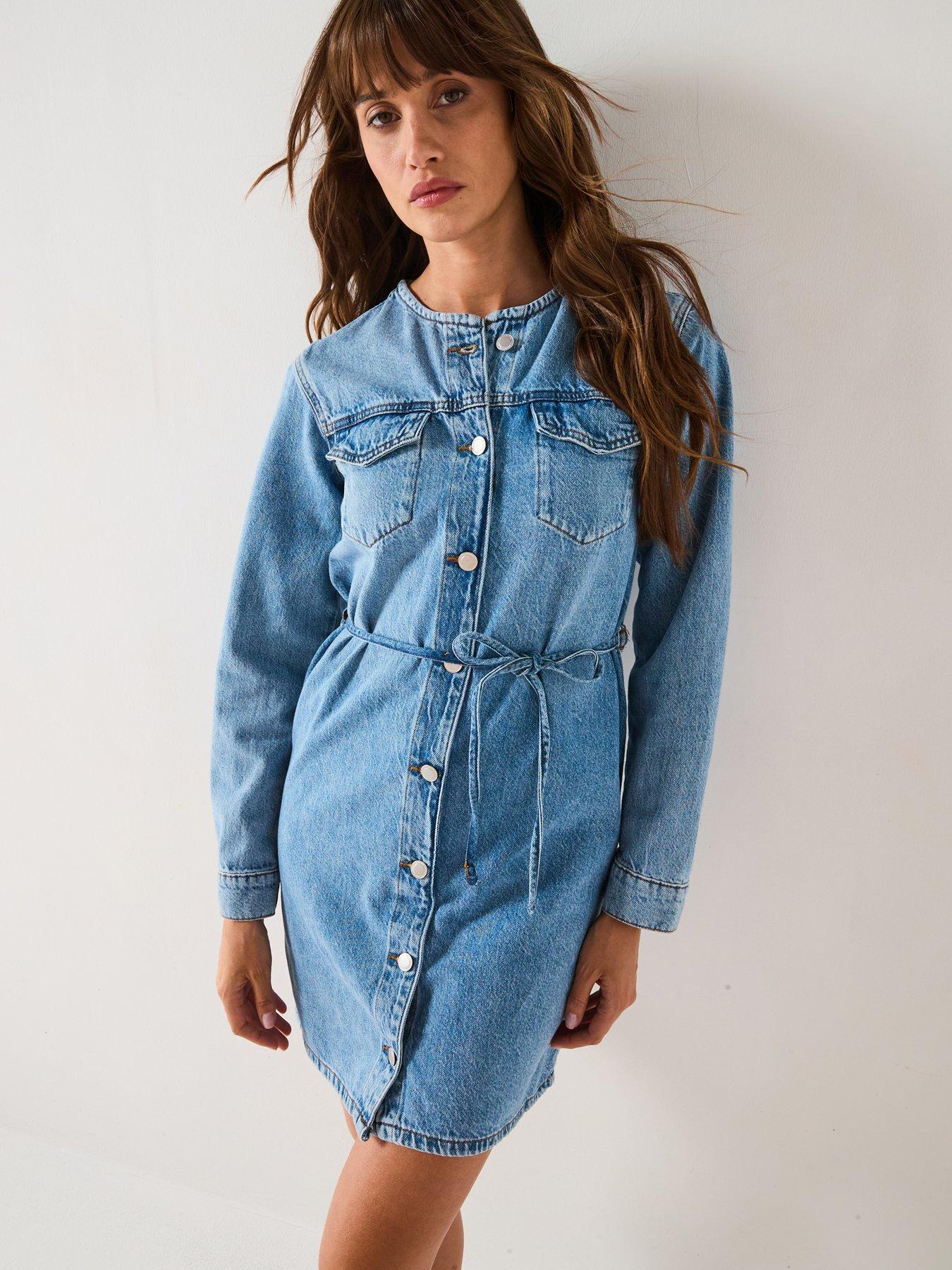 Only Tie Waist Denim Mini Dress - Blue