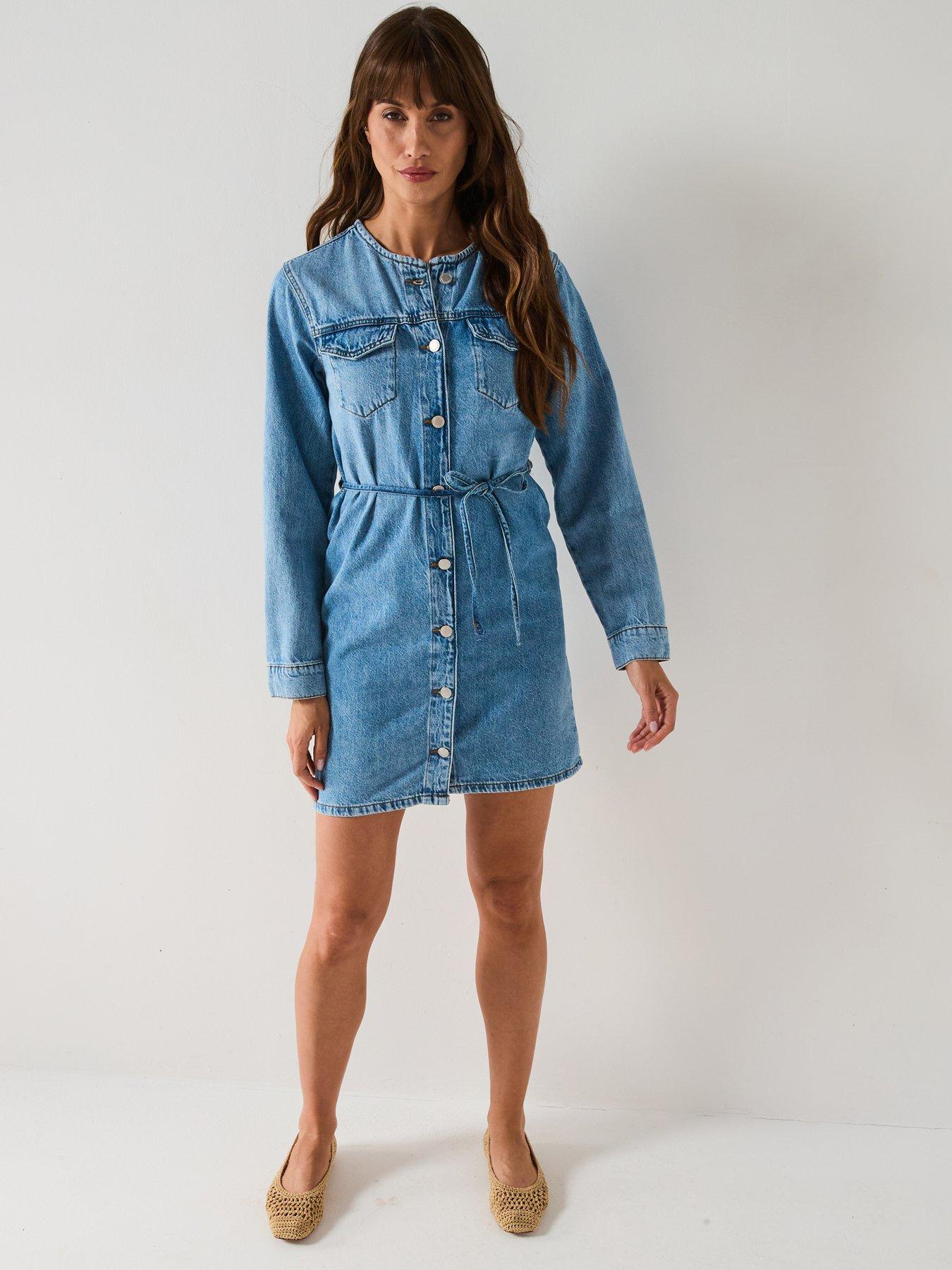 Only Tie Waist Denim Mini Dress - Blue