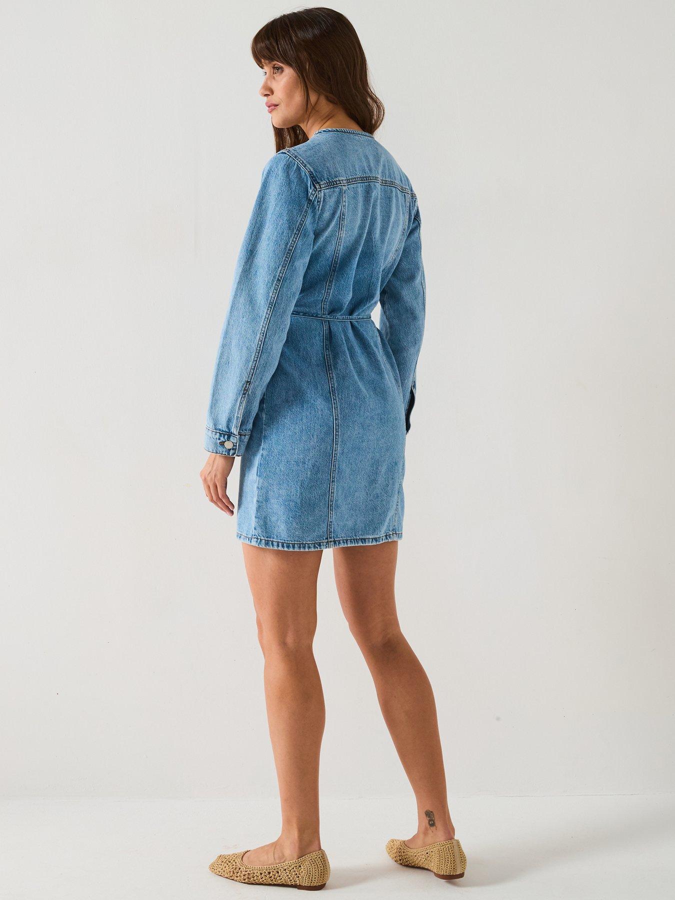 Only Tie Waist Denim Mini Dress Blue Very
