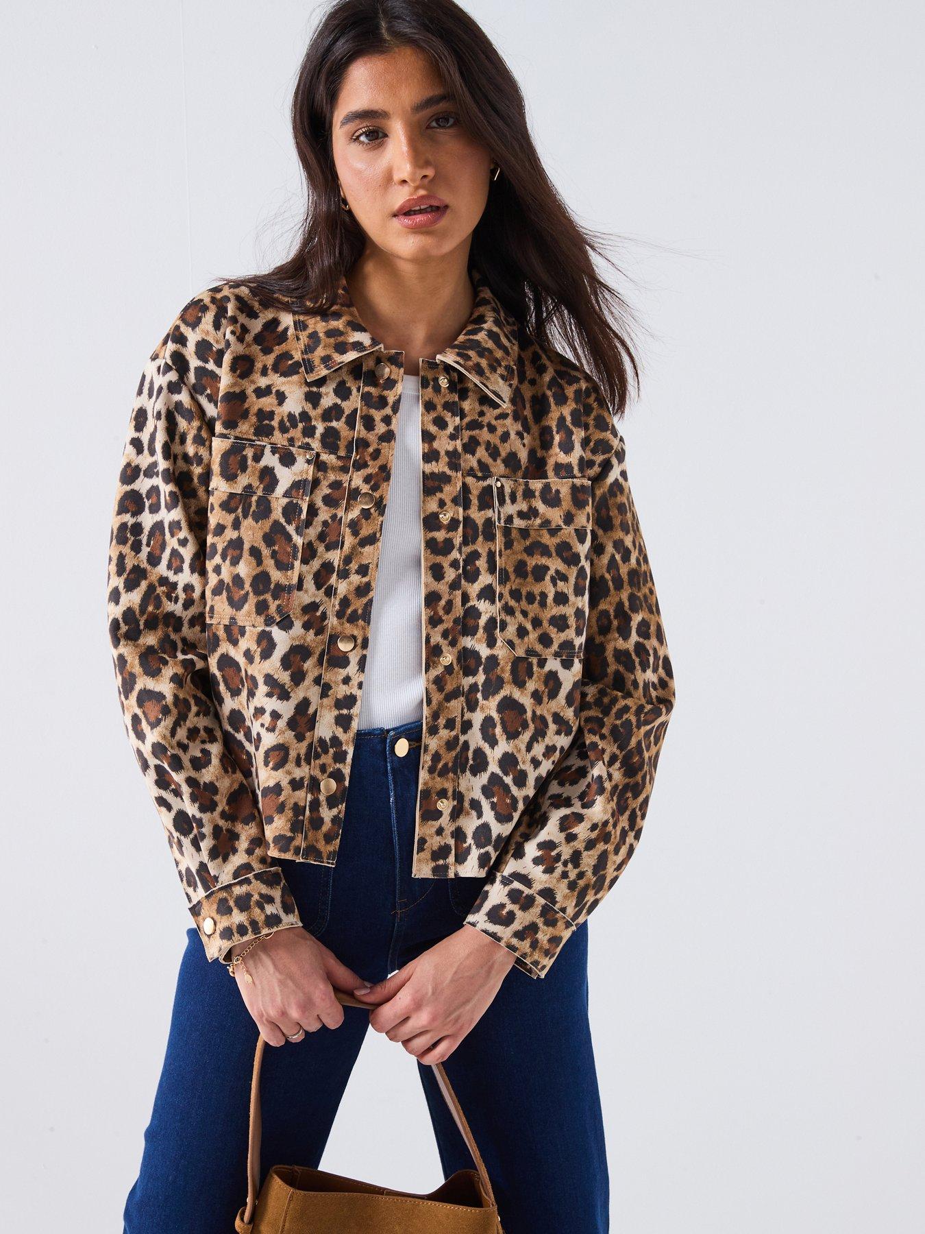 undefined Leopard Print Faux Suede Jacket - Beige