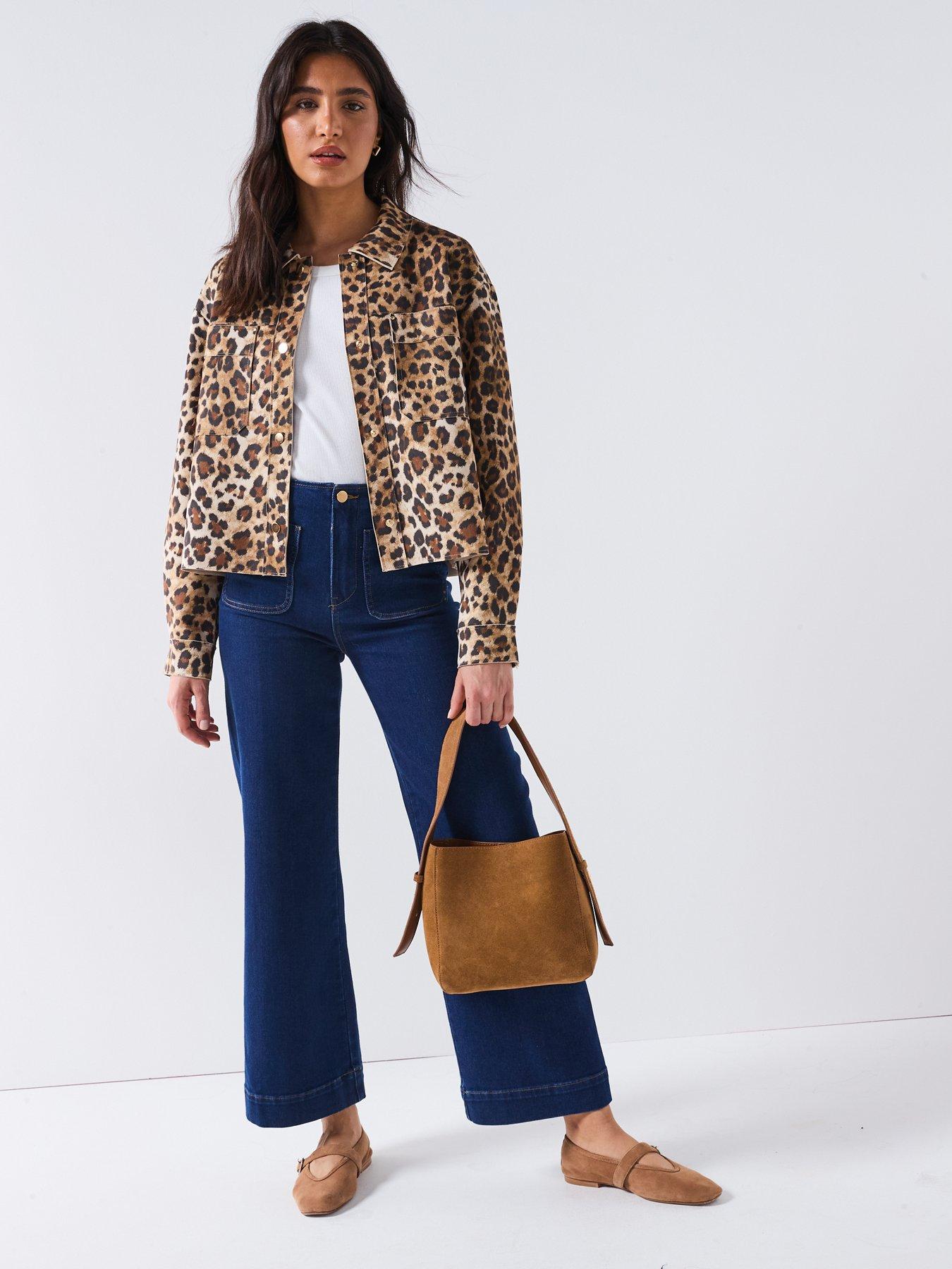 Image 3 of 5 of Only Leopard Print Faux Suede Jacket - Beige
