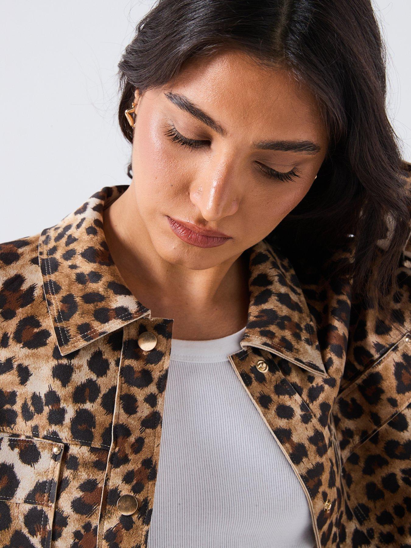 Image 4 of 5 of Only Leopard Print Faux Suede Jacket - Beige