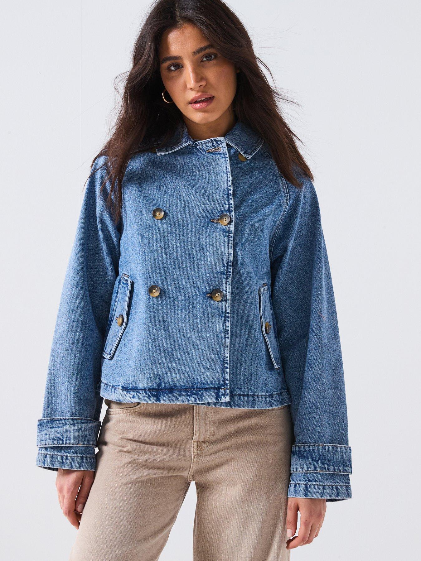 undefined Short Denim Trench Jacket - Blue