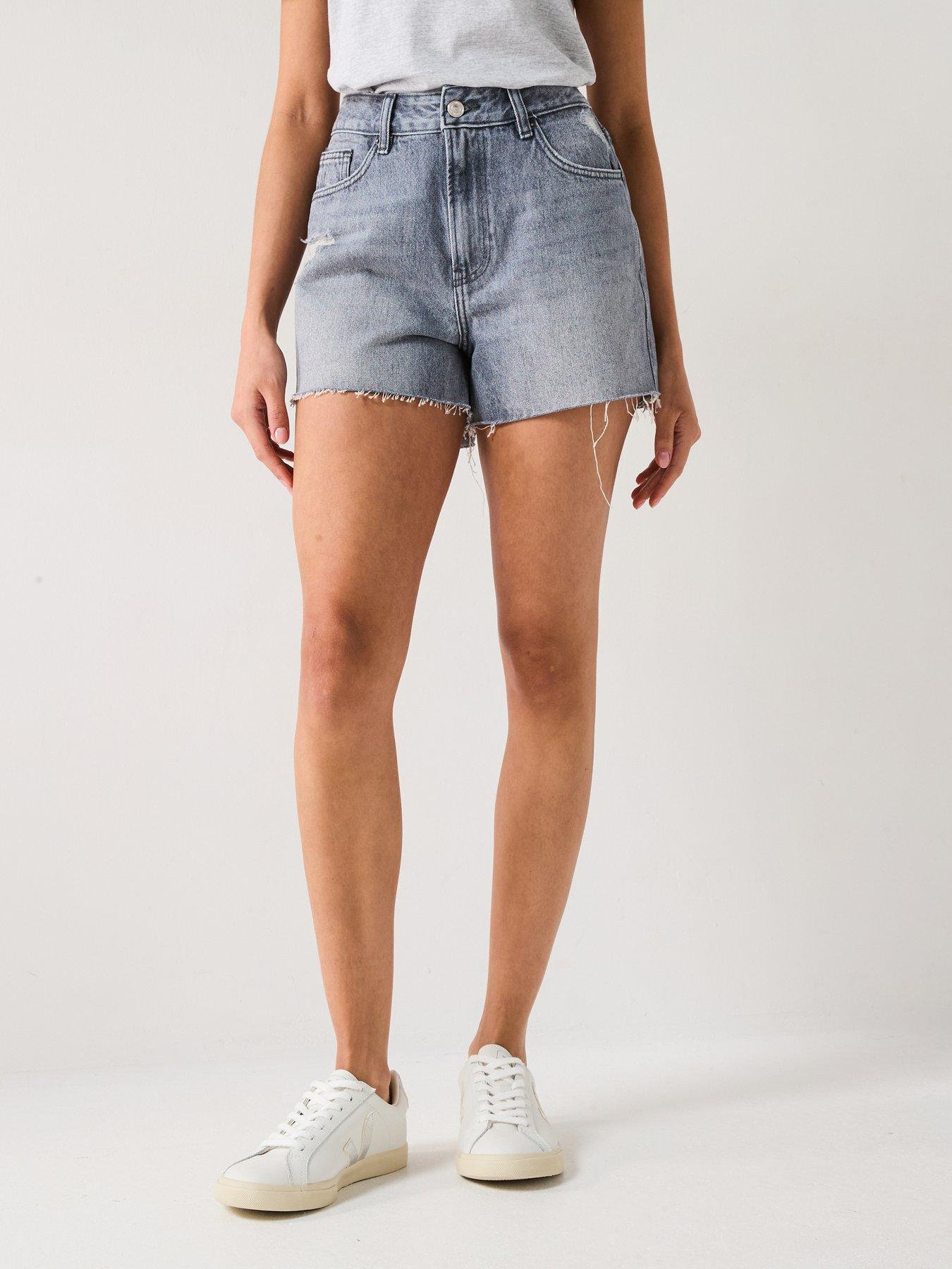 undefined High Waisted Denim Short - Grey