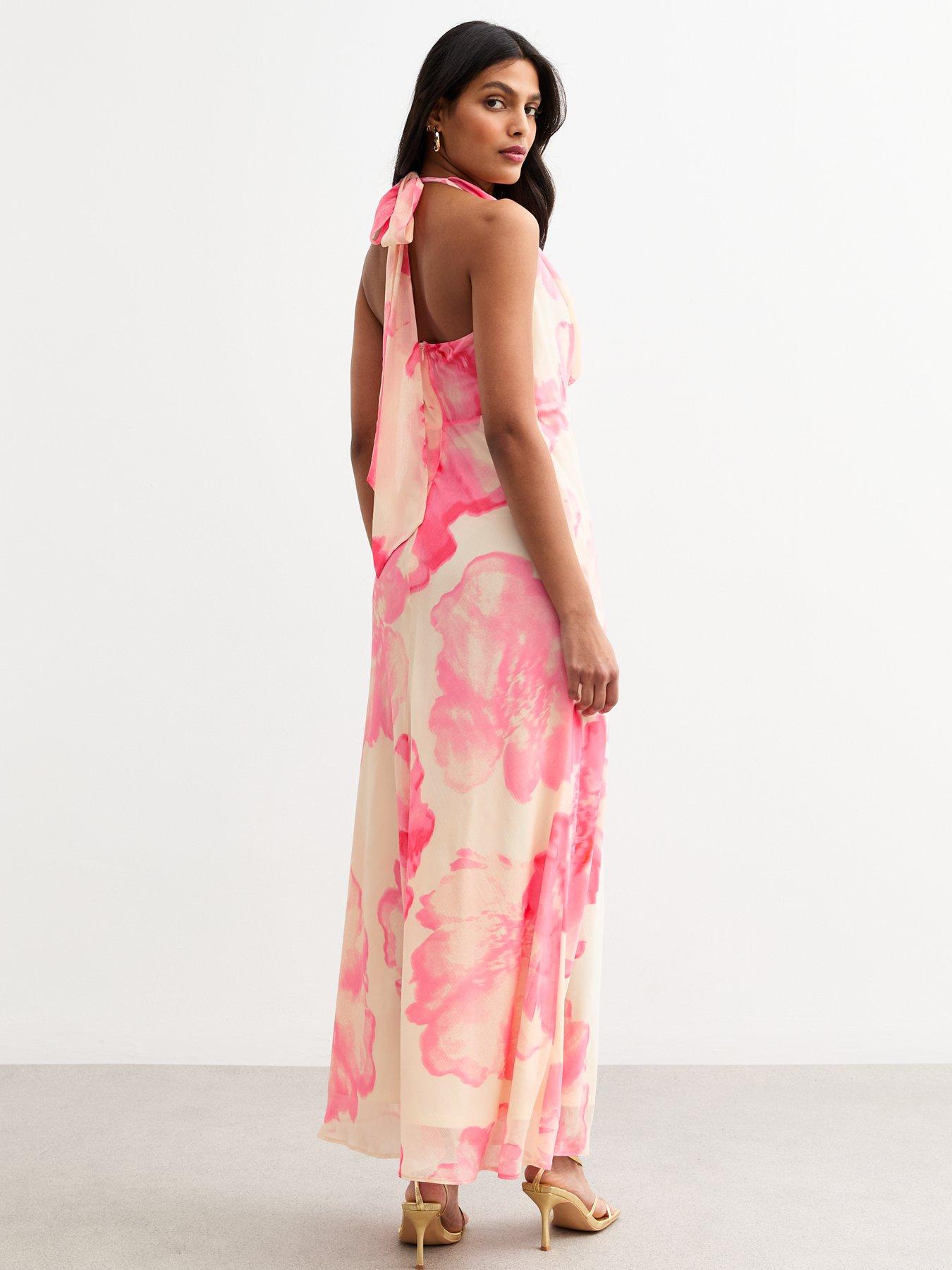 New Look Floral Print Halter Neck Chiffon Midaxi Dress - Pink | Very