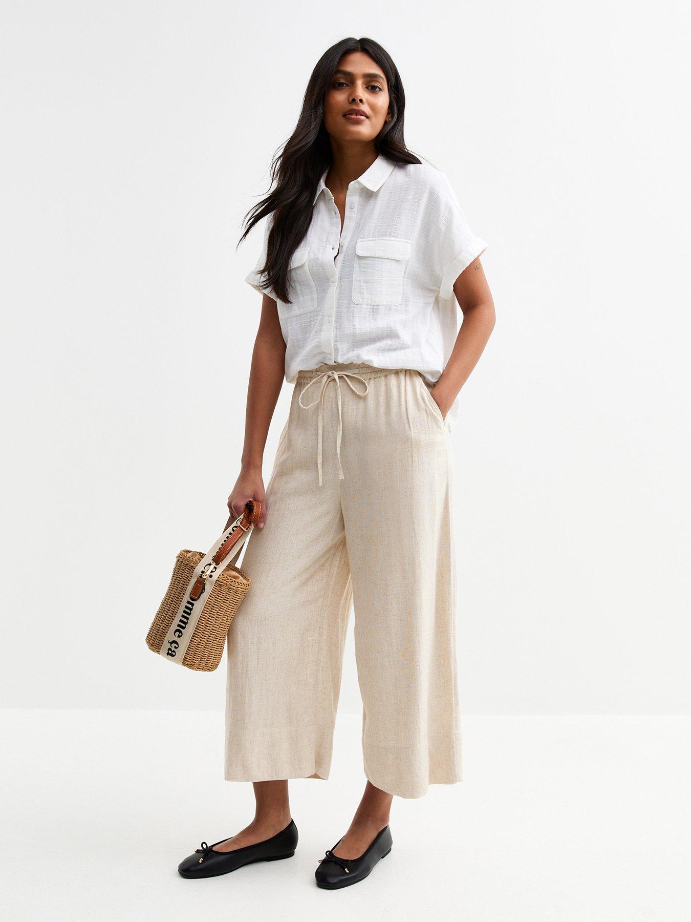 undefined Louis Linen Crop Trousers - Beige