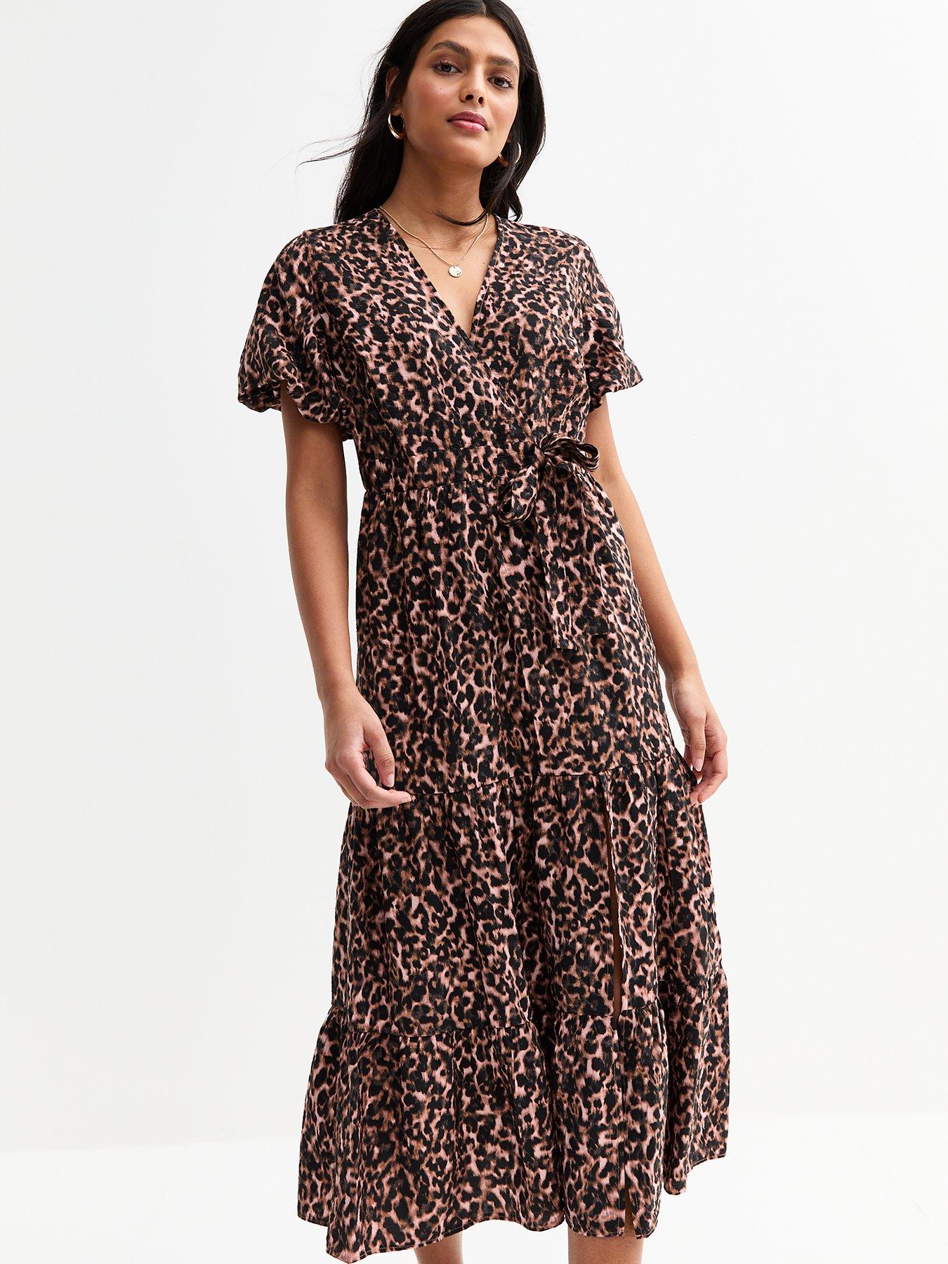 undefined Lia Leopard Tier Wrap Midi - Brown