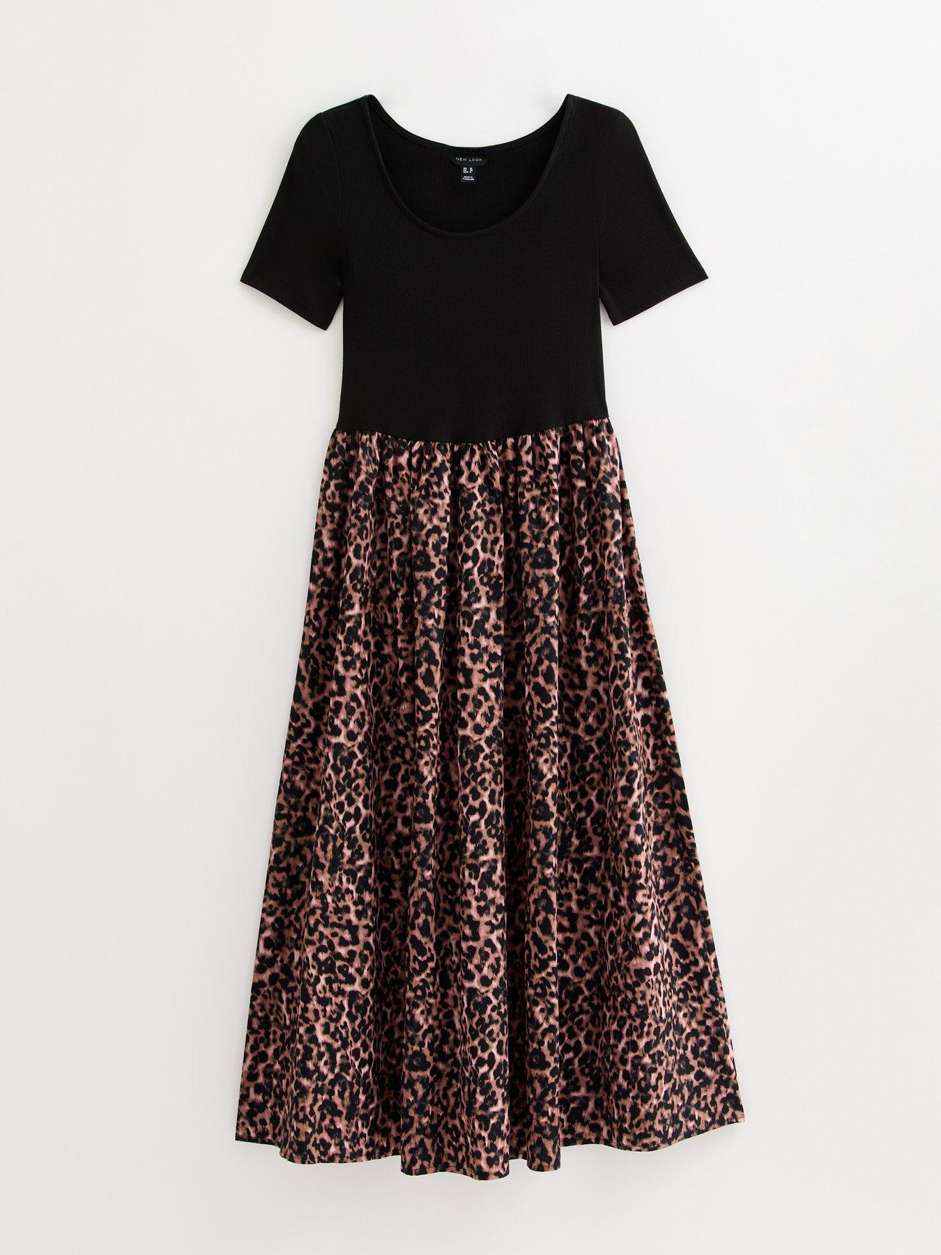 Image 5 of 5 of New Look Black 2 In 1 Leopard Print Midi Dress - Brown