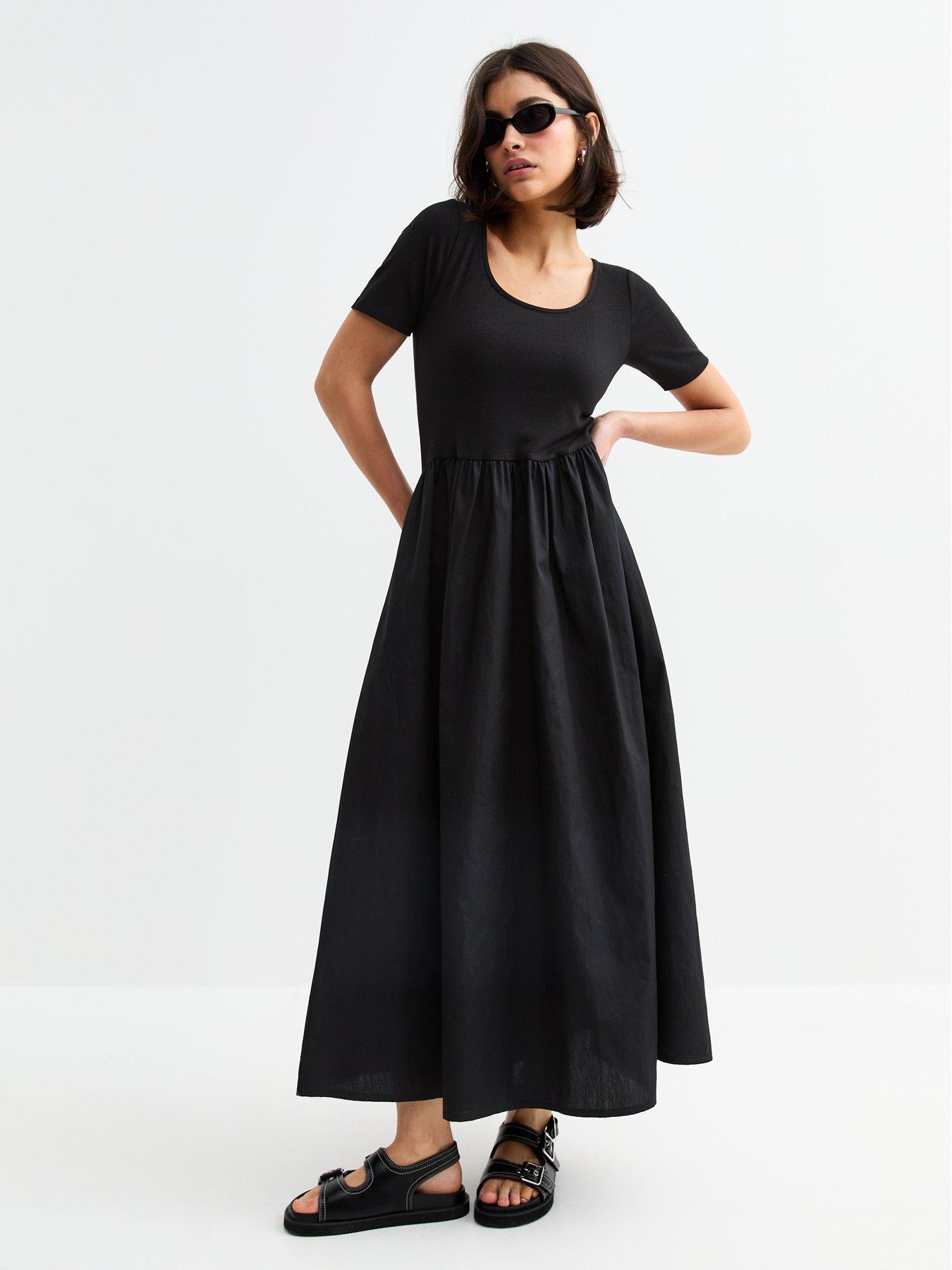 undefined Black 2 In 1 Poplin Skirt Midi Dress