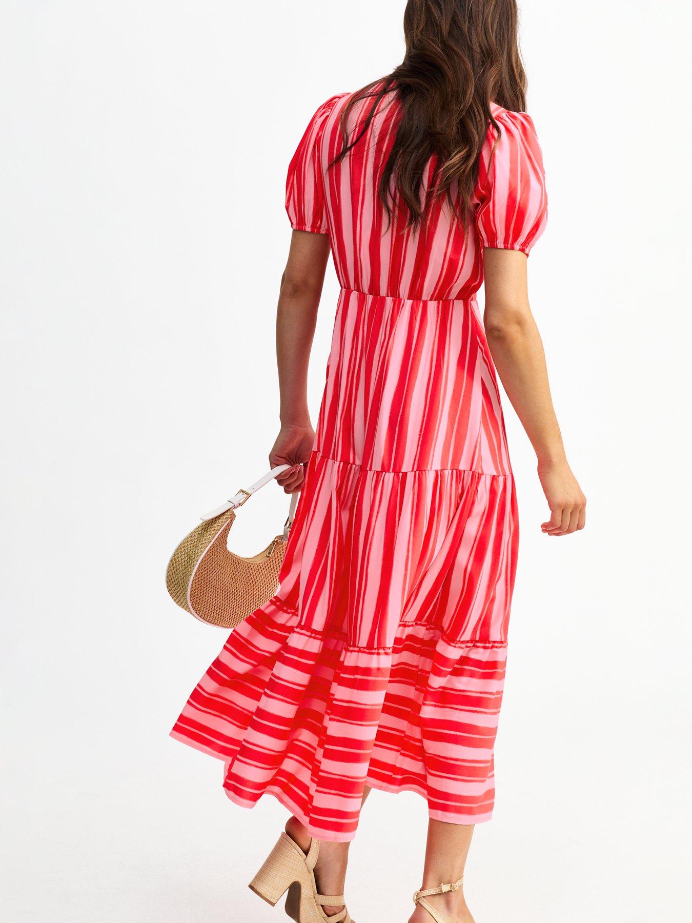 Image 2 of 4 of New Look Pink Striped Wrap Midi Dress