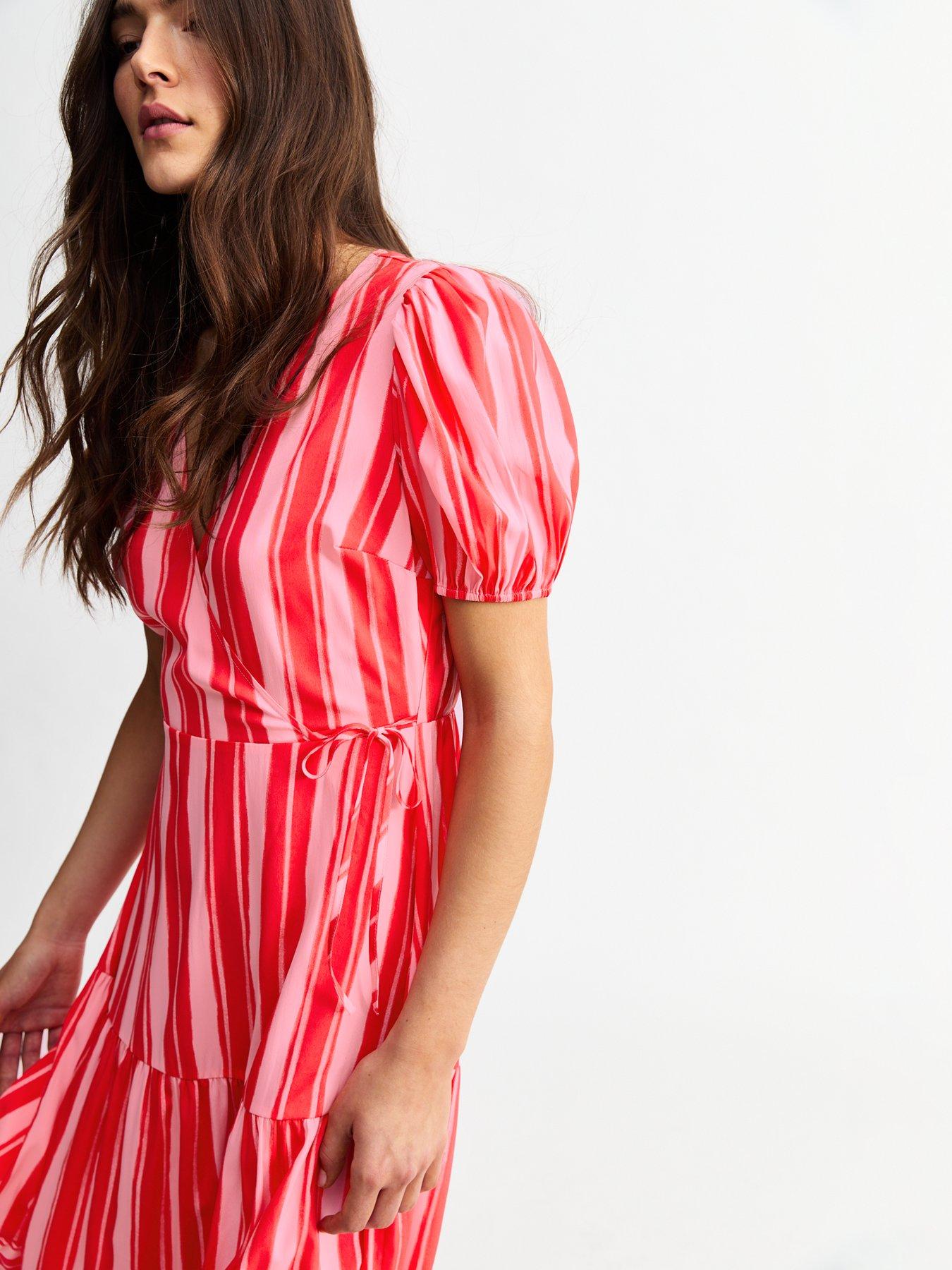 Image 4 of 4 of New Look Pink Striped Wrap Midi Dress