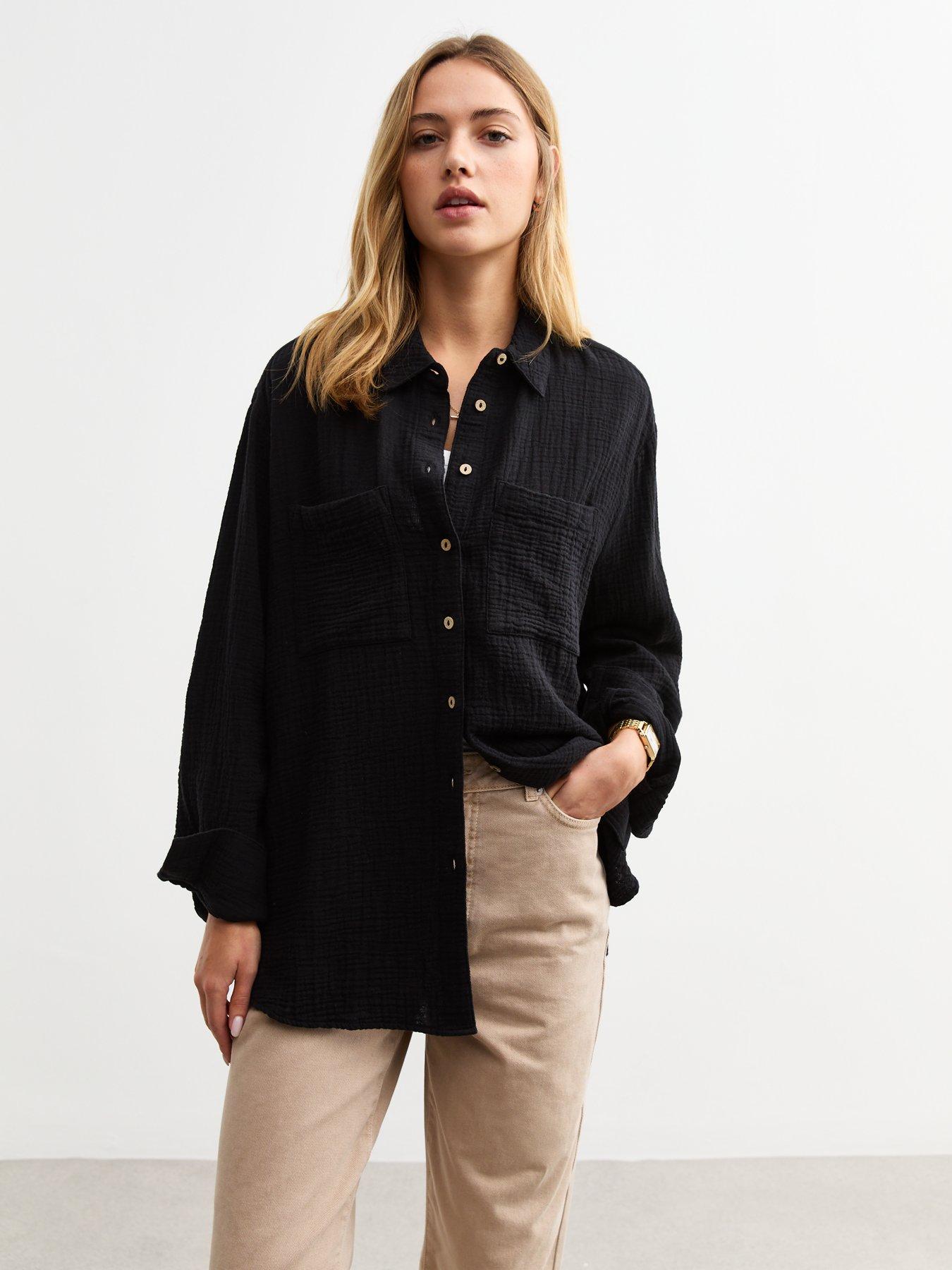 undefined Black Crinkled Texture Cotton Shirt