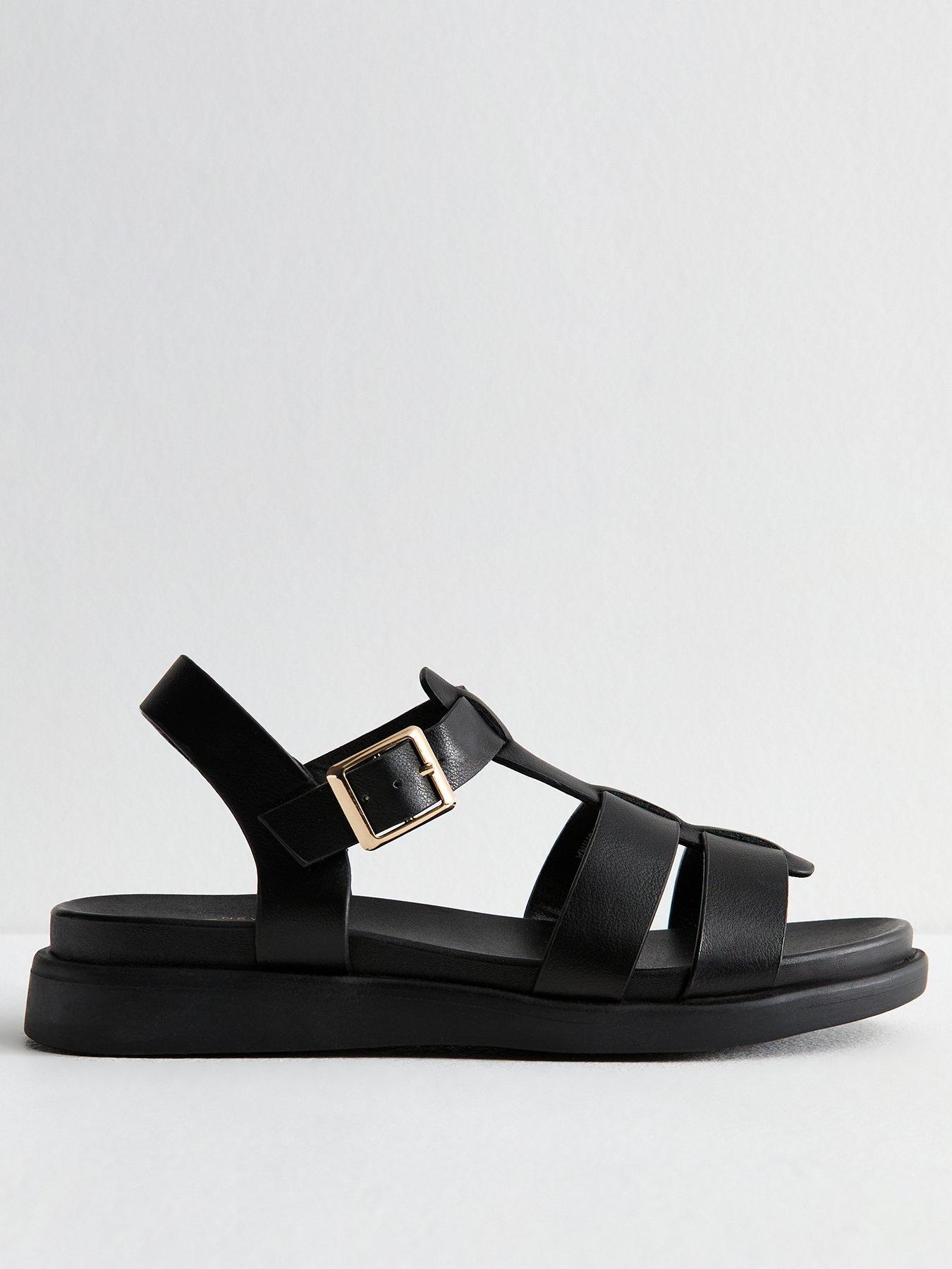 undefined Wide Fit Black Multi Strap Faux Leather Sandals