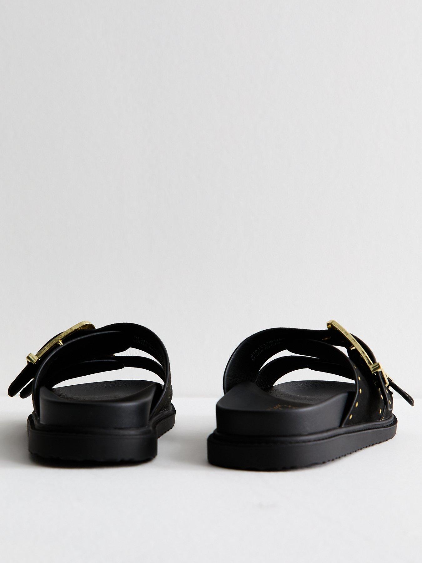 Image 3 of 6 of New Look Black Faux Leather Studded Buckled Strap Sandals