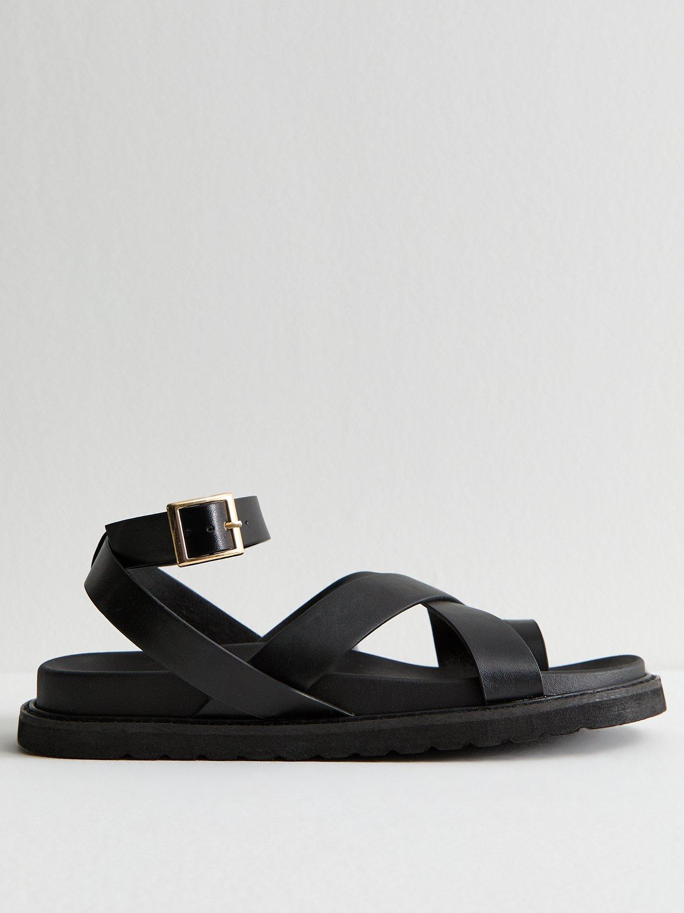 Image of New Look Black Faux Leather Crossover Strap Sandals