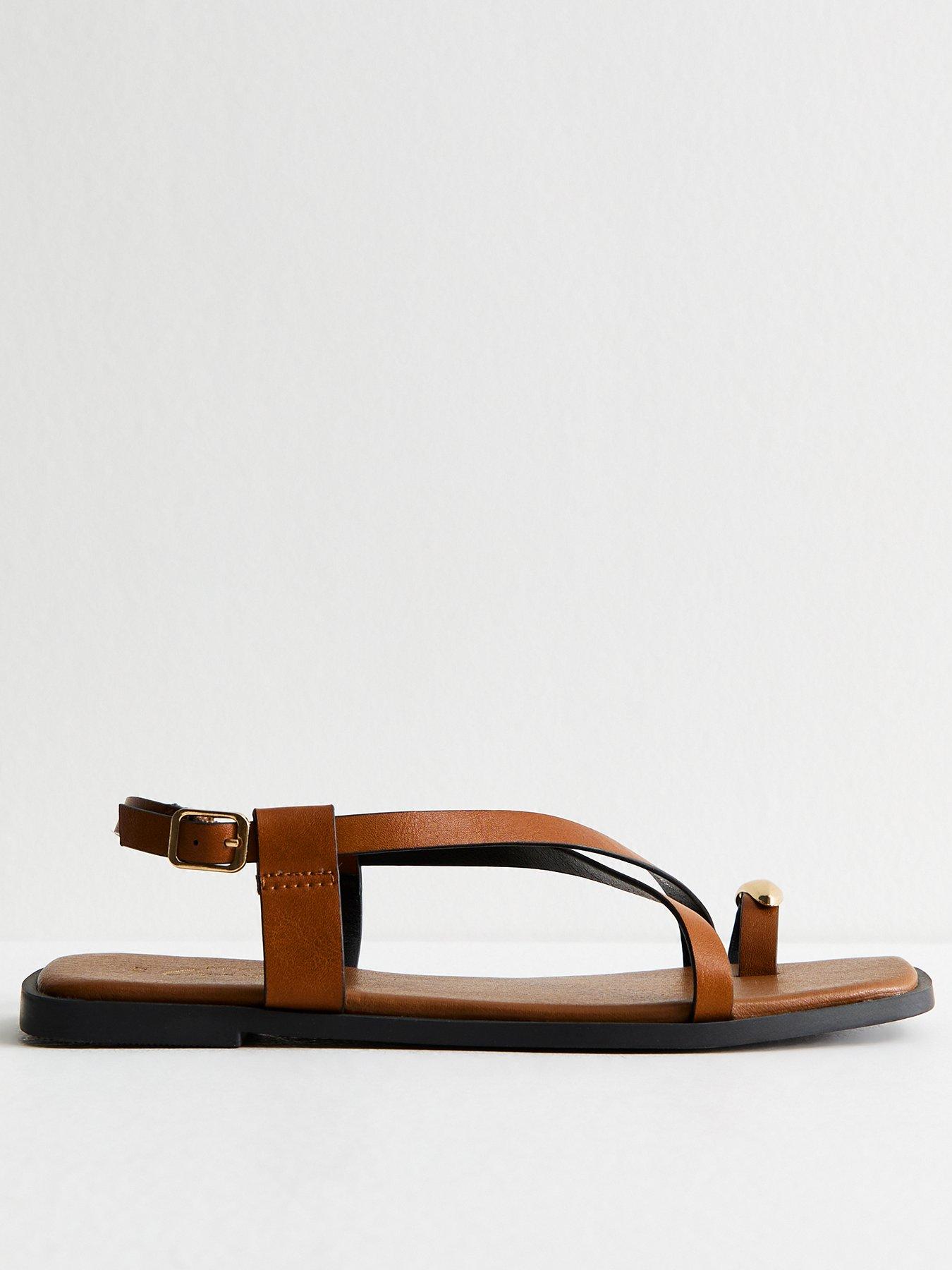 undefined Crossover Strap Faux Leather Sandals - Tan
