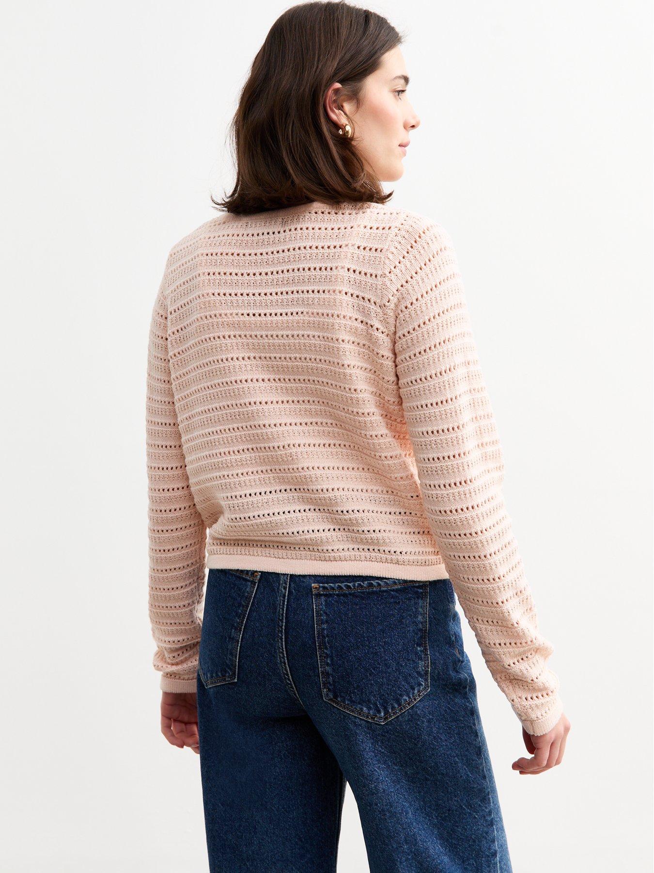 Image 2 of 5 of New Look Open Knit Button Detail Cardigan - Pink