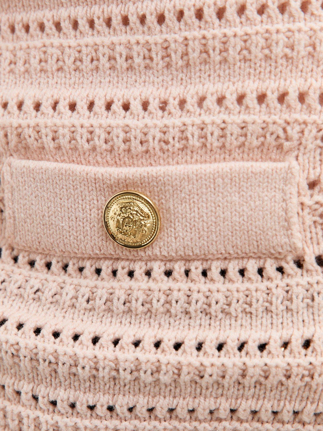 Image 5 of 5 of New Look Open Knit Button Detail Cardigan - Pink