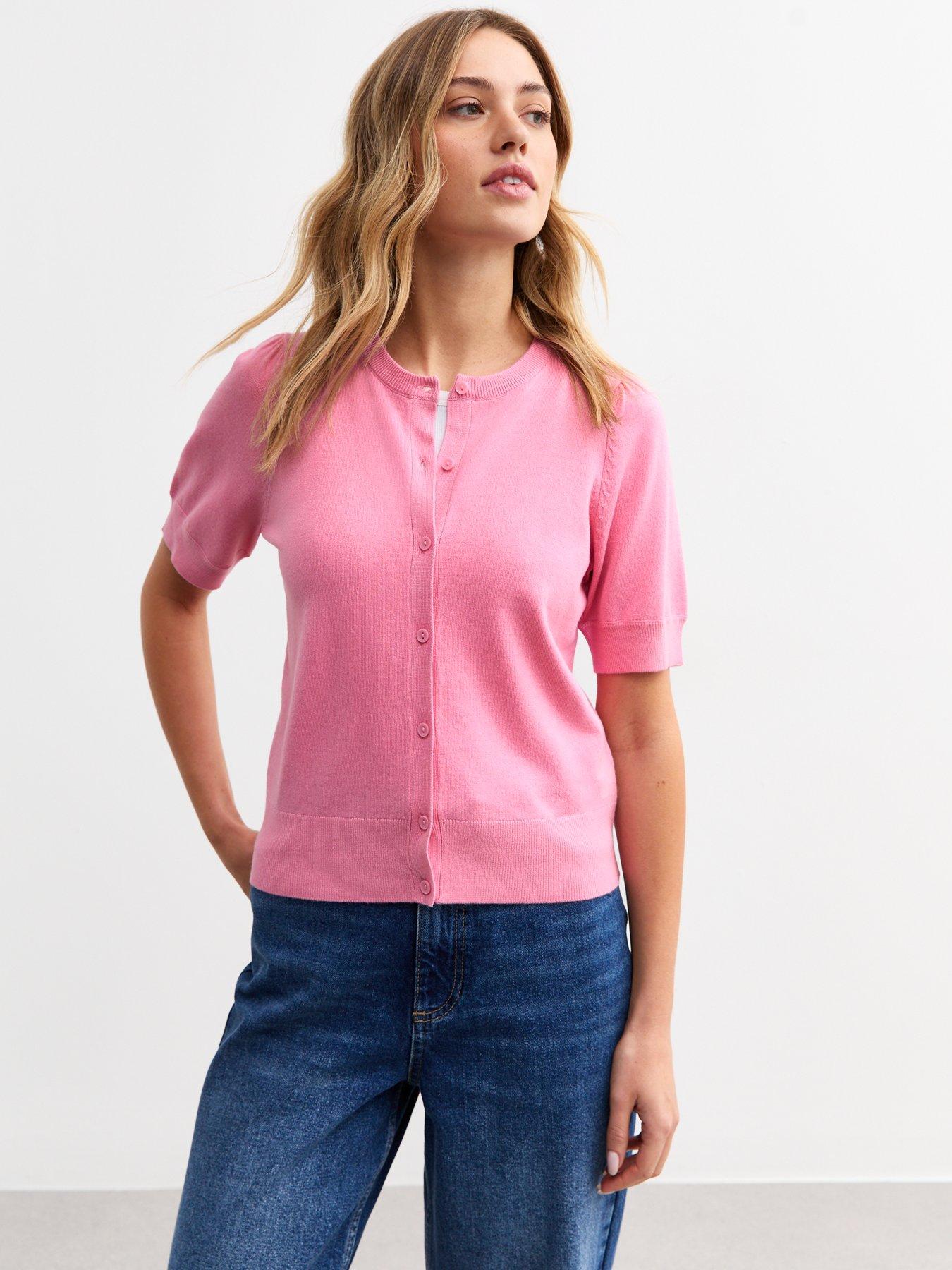 undefined Puff Sleeve Cardigan - Pink