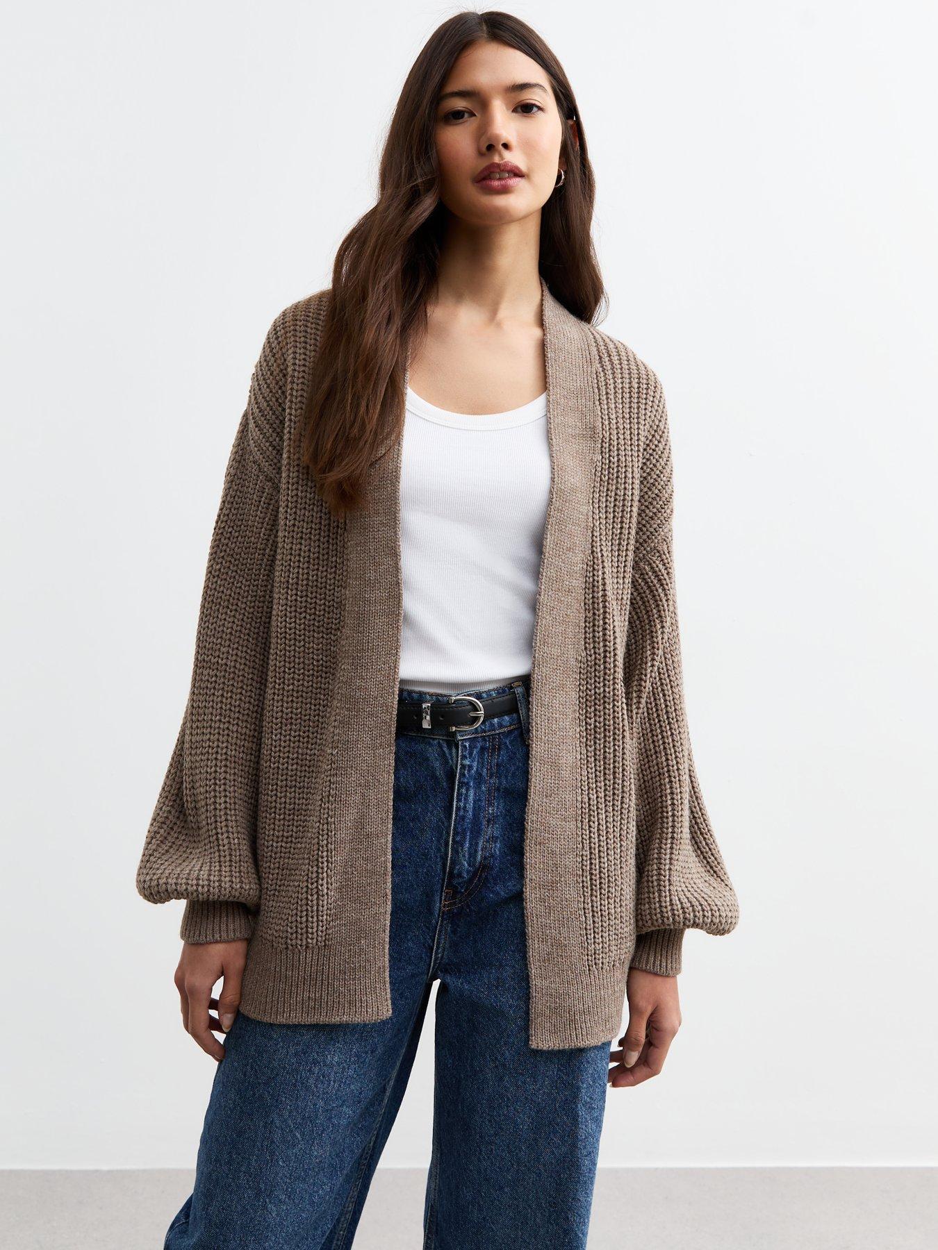 undefined Mink Chunky Knit Balloon Sleeve Cardigan