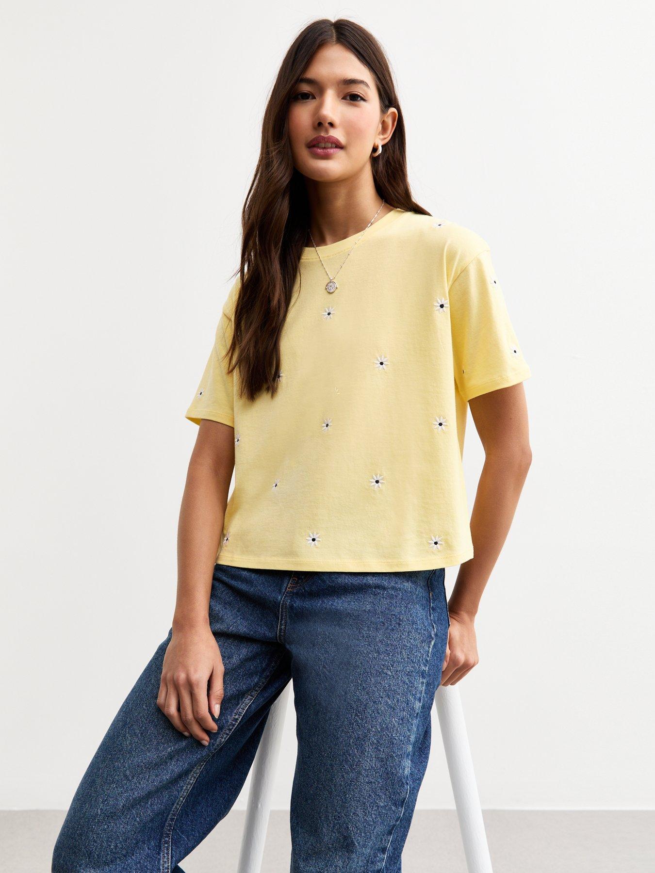 undefined Yellow Daisy Embroidered Relaxed T-shirt