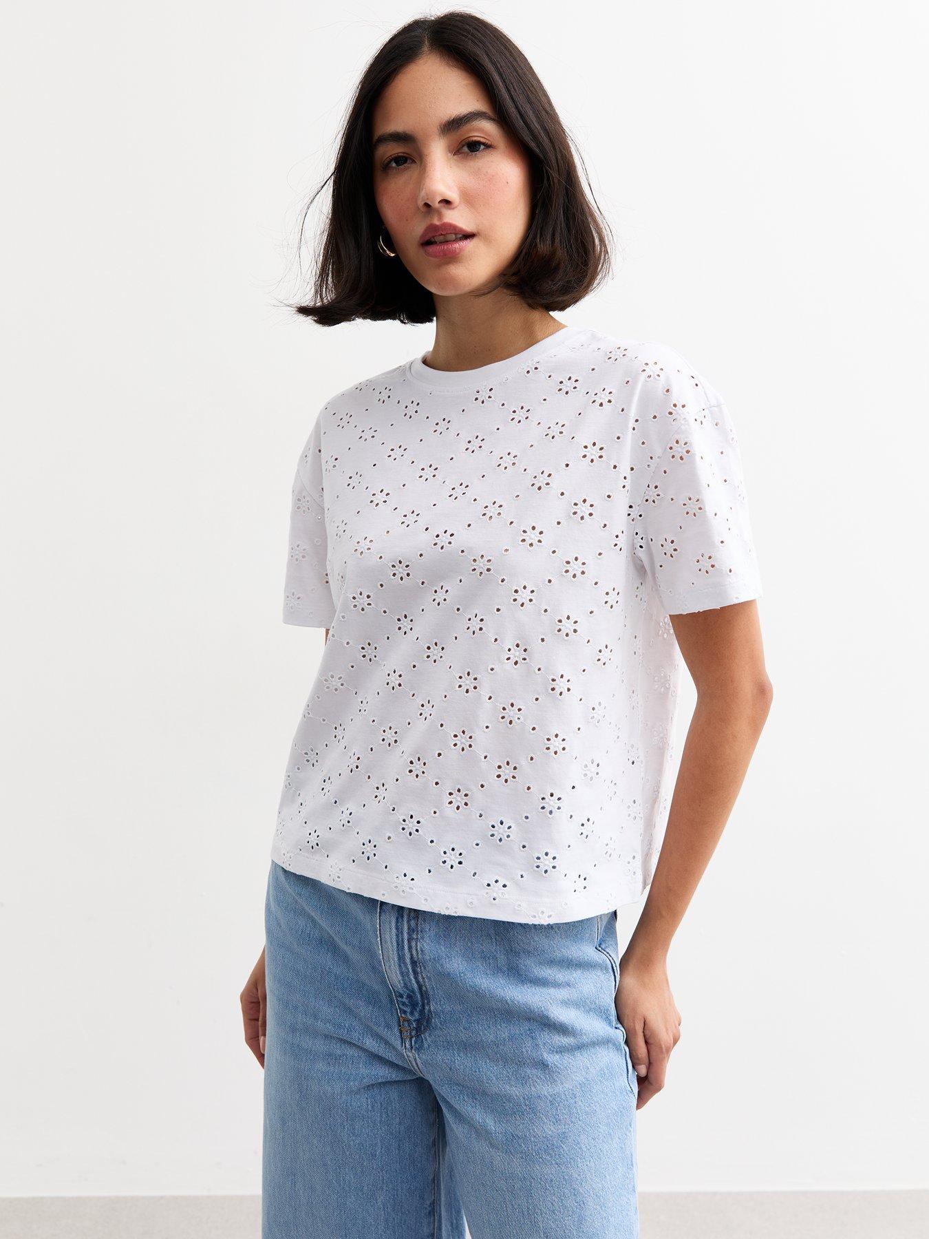 undefined White Broderie Anglaise Boxy Tee