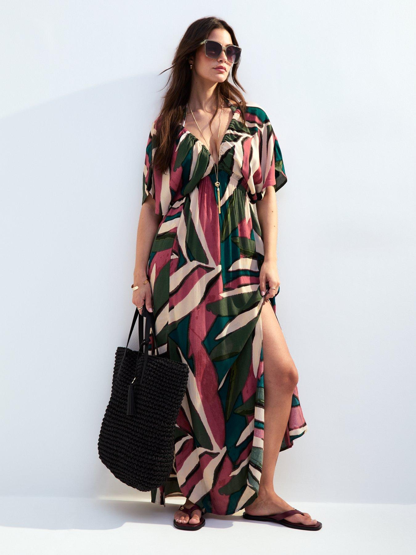 undefined Green Leaf Print Maxi Dress
