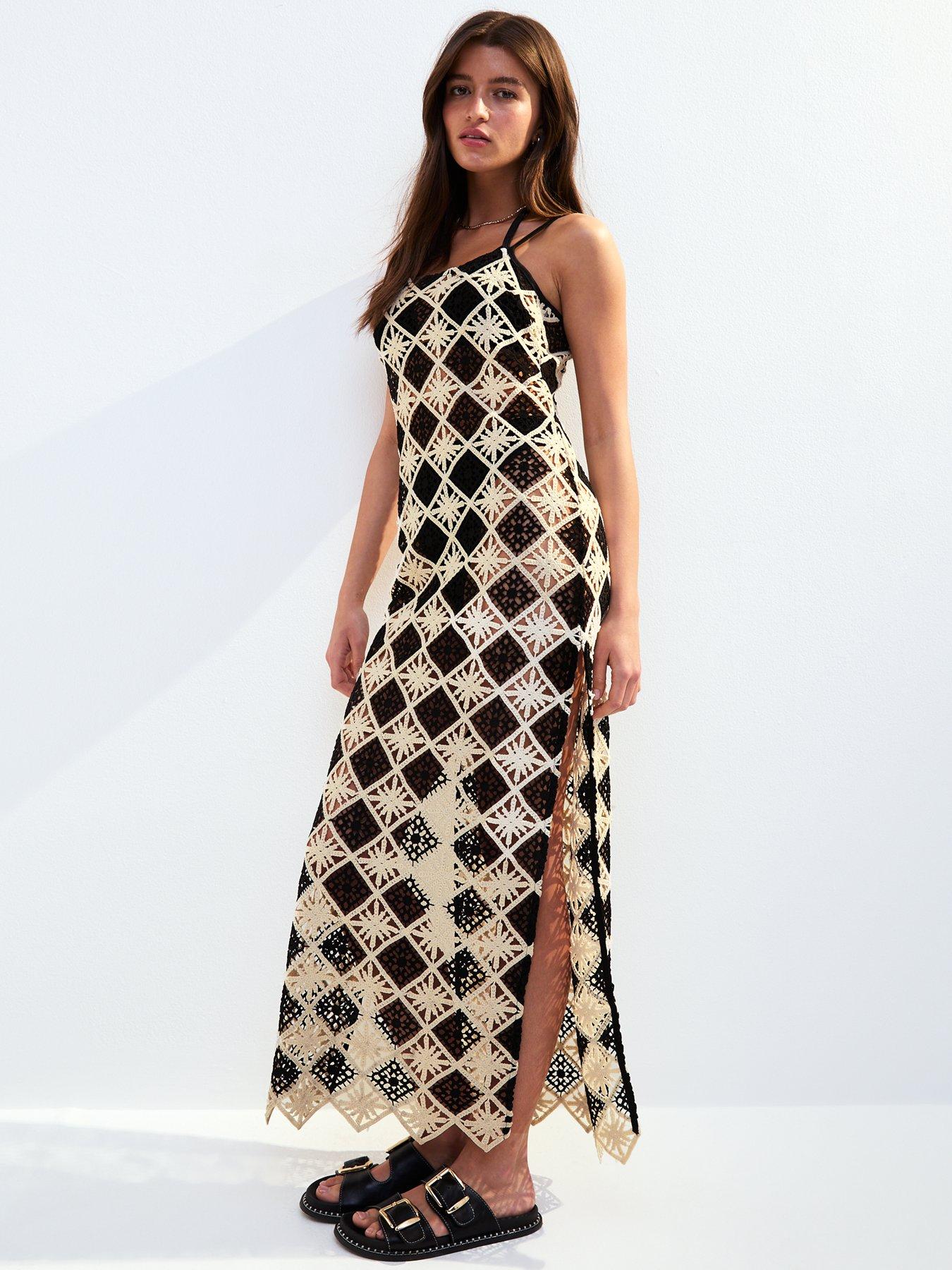 undefined Crochet Square Neck Maxi Beach Dress - Black