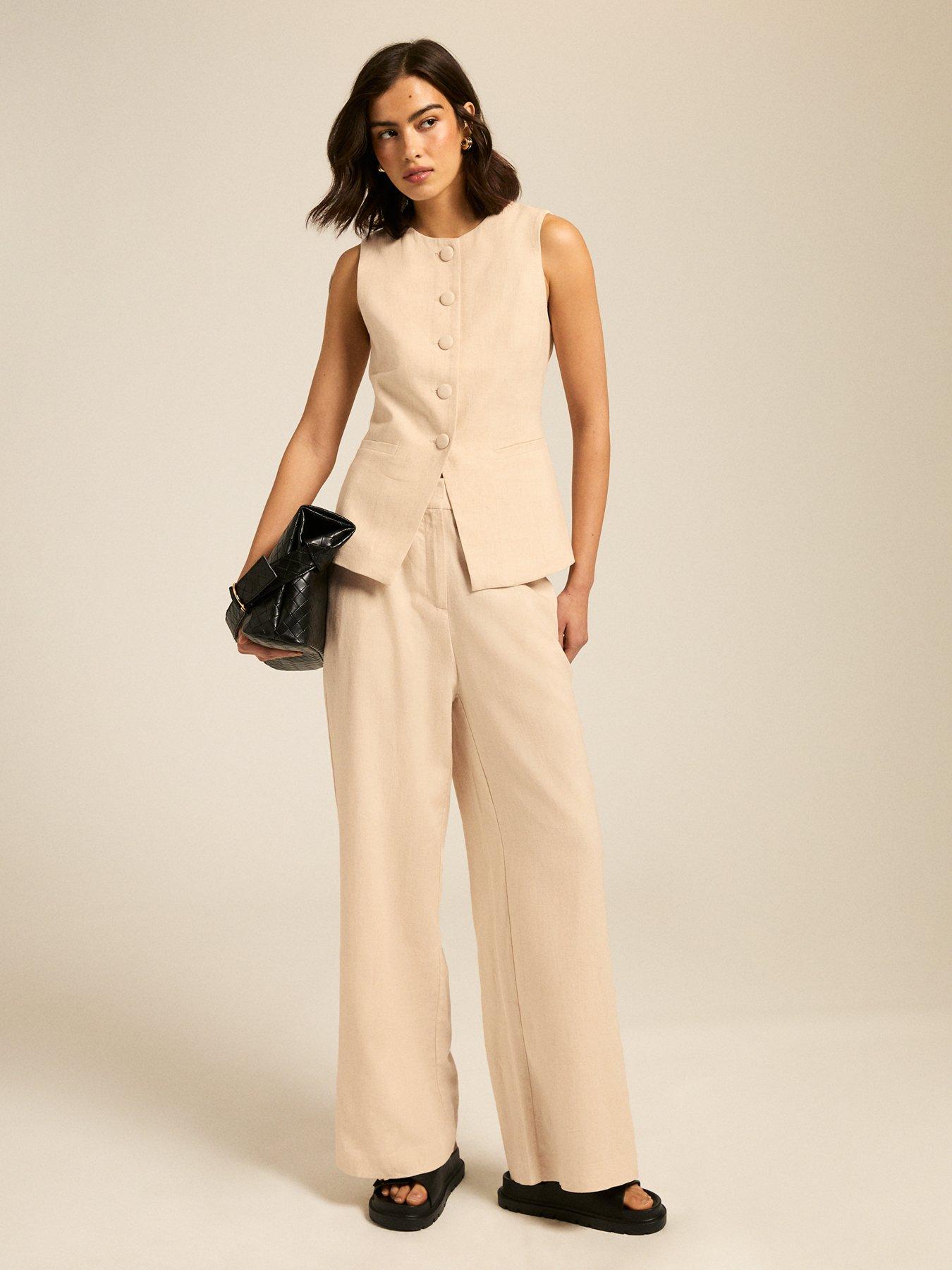 New Look Cream Crew Neck Linen Blend Waistcoat Beige Very