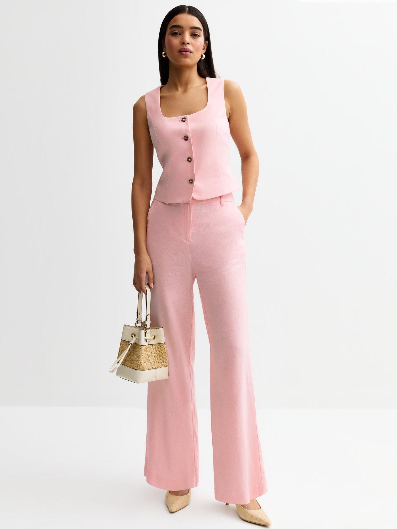 New Look: Linen Blend Wide Leg Trousers - Pink