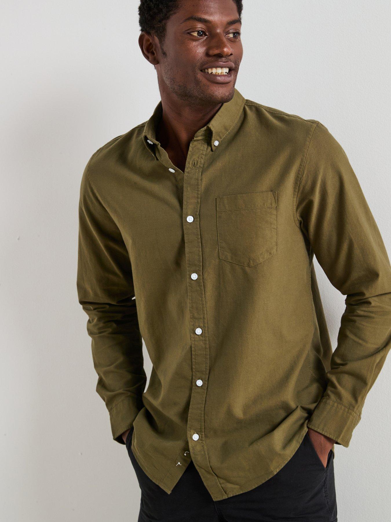 undefined Long Sleeve Button Down Oxford Shirt - Khaki