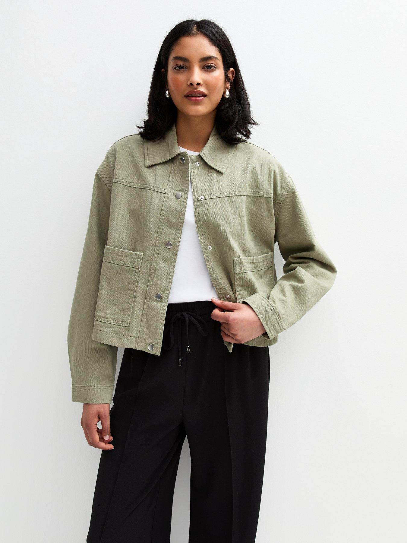 undefined Olive Cotton Button Up Twill Shacket