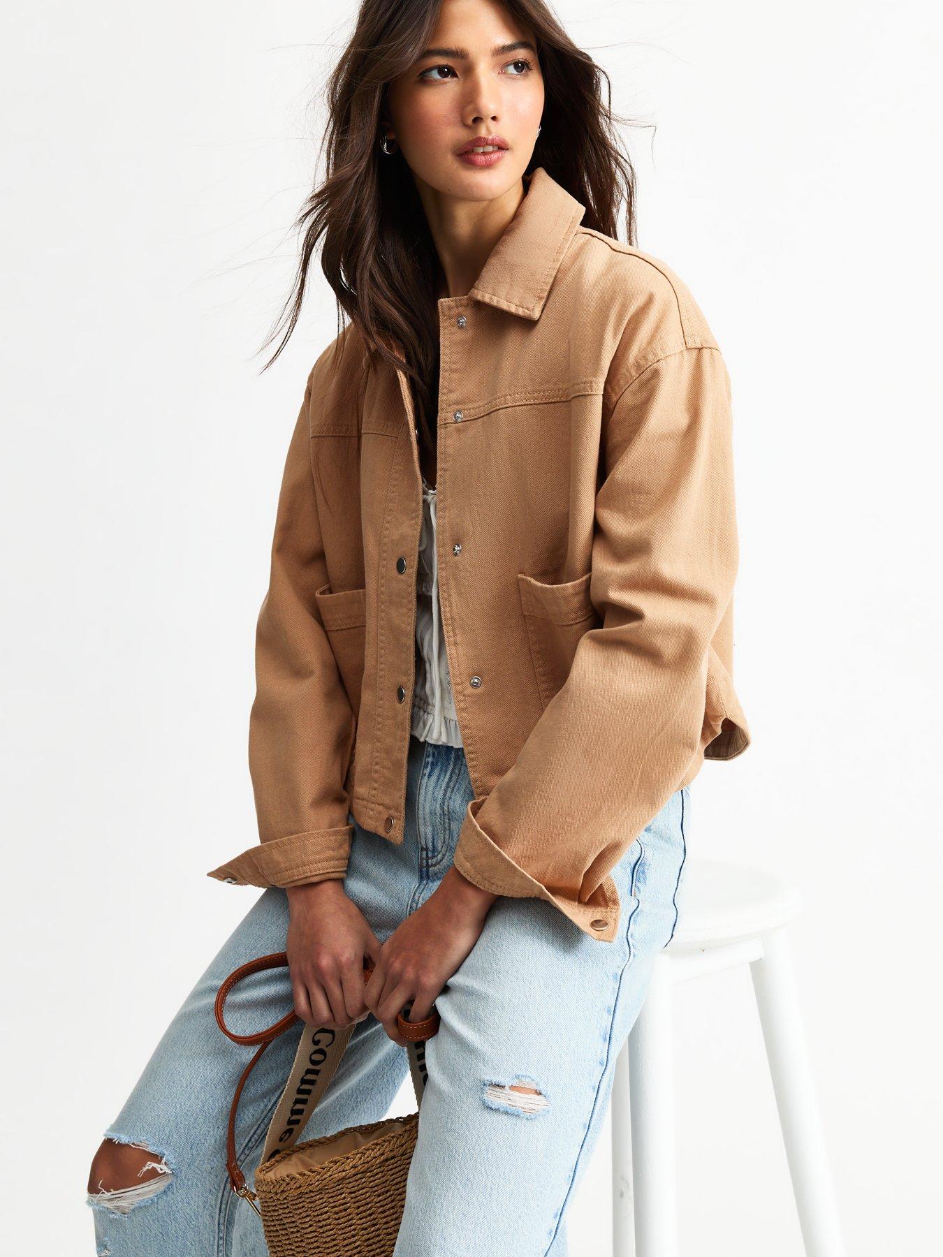 undefined Tan Brown Cotton Button Up Shacket