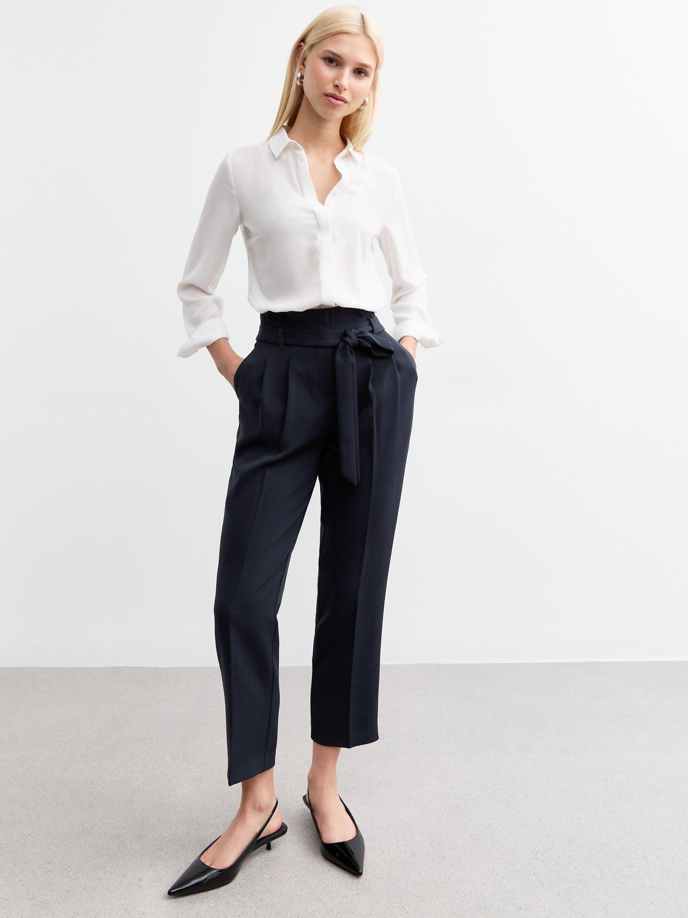 Image 1 of 5 of New Look Navy Paperbag Trousers