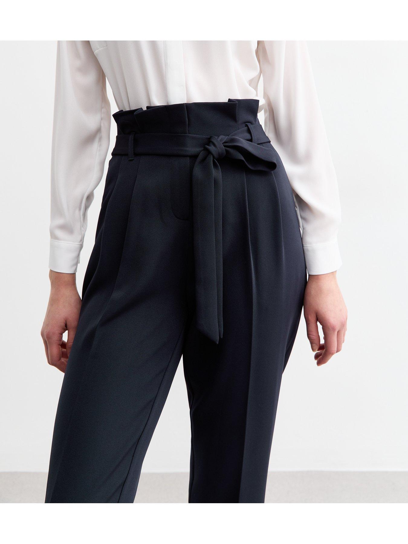 Image 4 of 5 of New Look Navy Paperbag Trousers