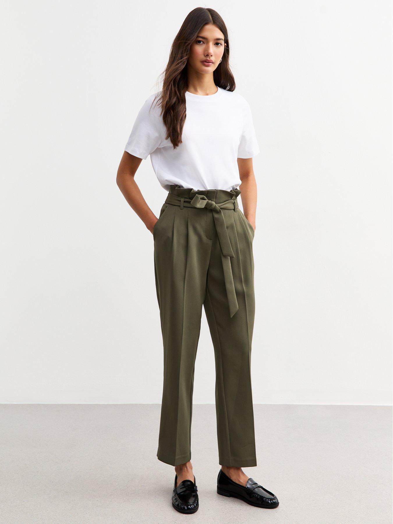 undefined Olive Green Paperbag Trousers