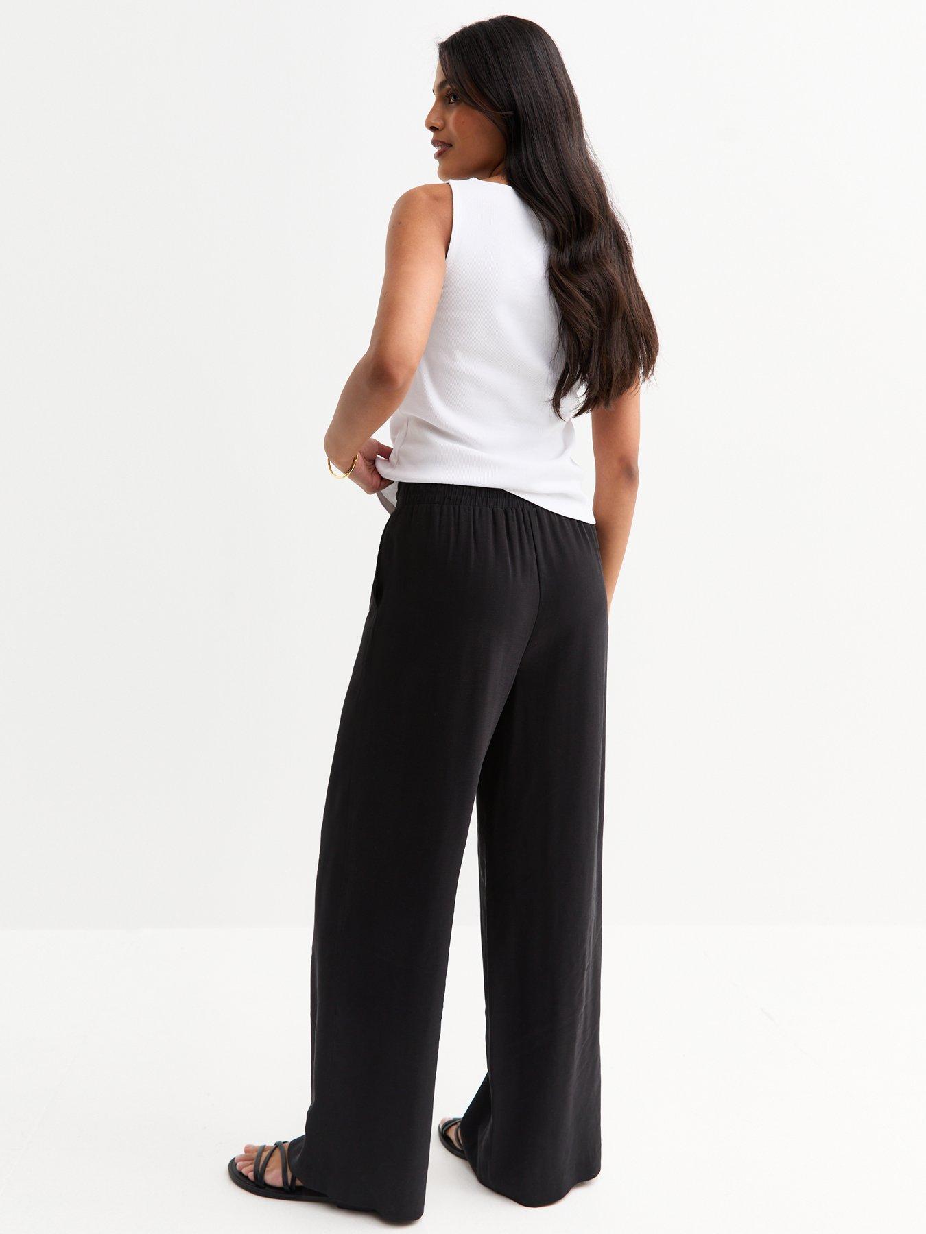 Image 2 of 4 of New Look Drawstring Wide Leg Trousers - Black