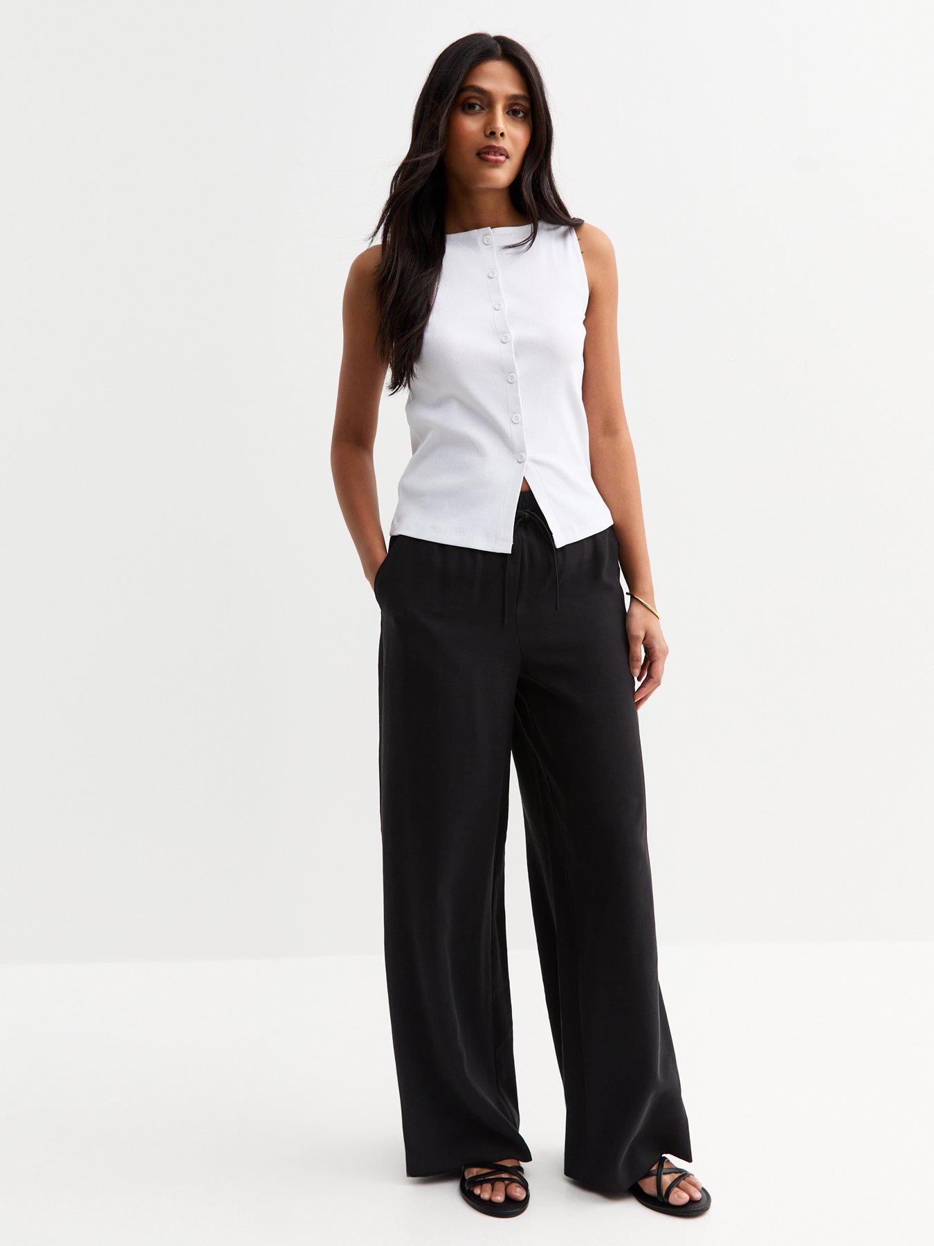 Image 3 of 4 of New Look Drawstring Wide Leg Trousers - Black