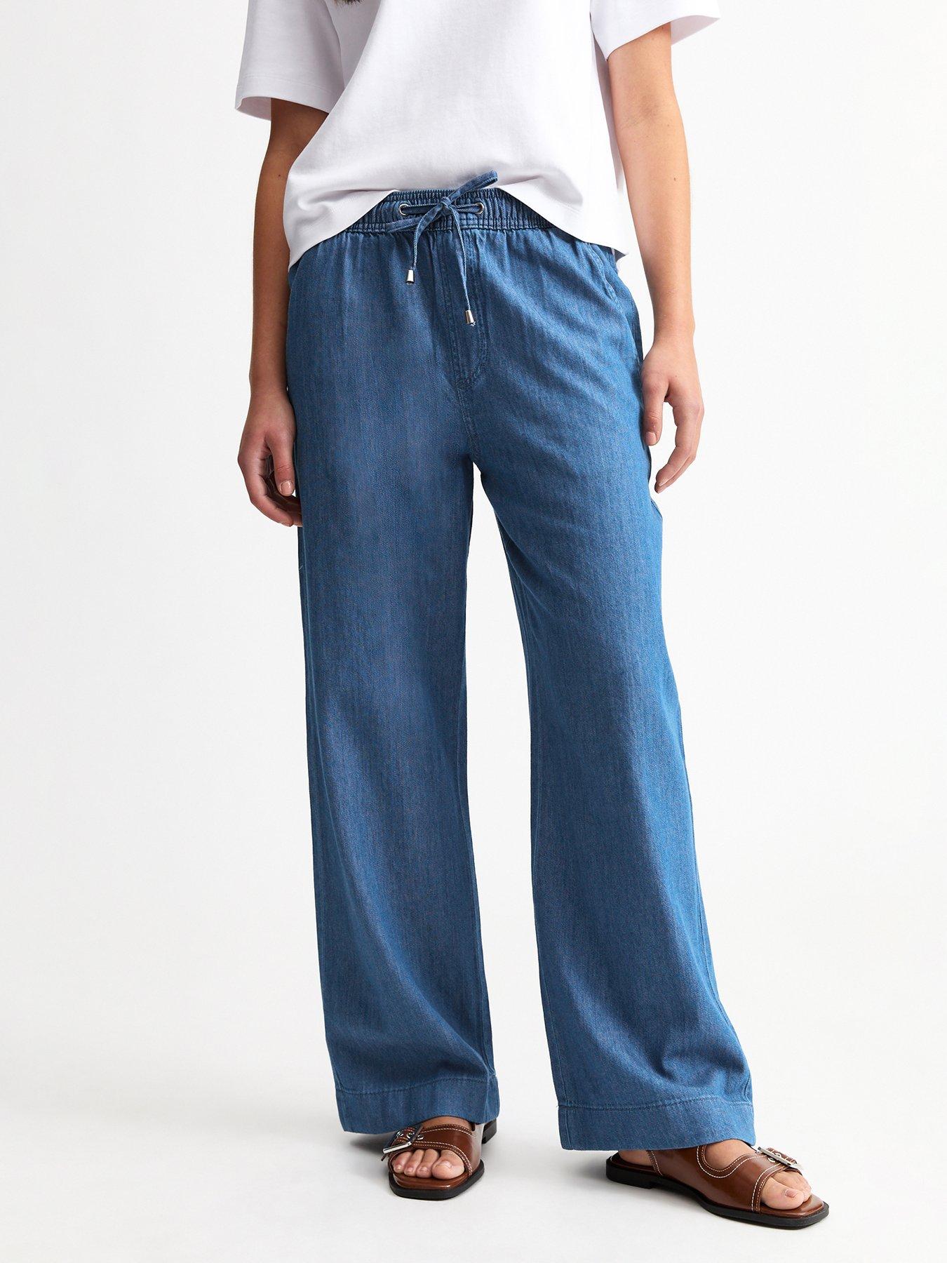 undefined Drawstring Waist Denim Trousers - Blue