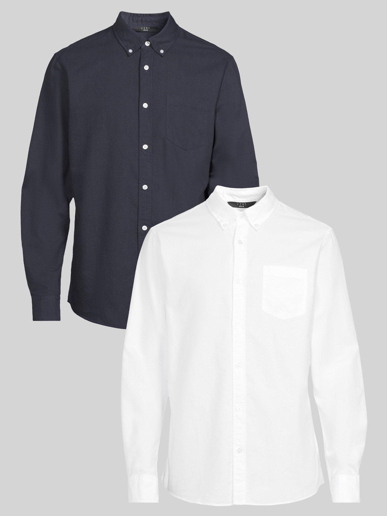Image 1 of 7 of Very Man 2 Pack Long Sleeve Oxford Shirt - Navy/White