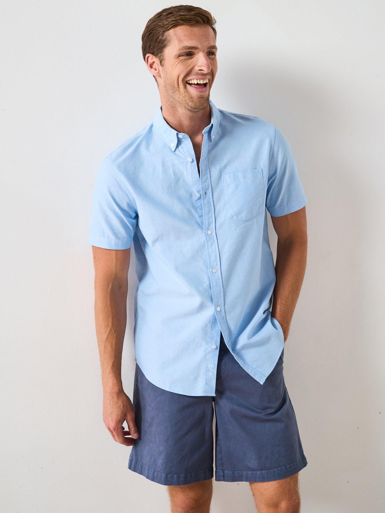 The Very Collection Pure Cotton Short Sleeve Button Down Oxford Shirt - Light Blue