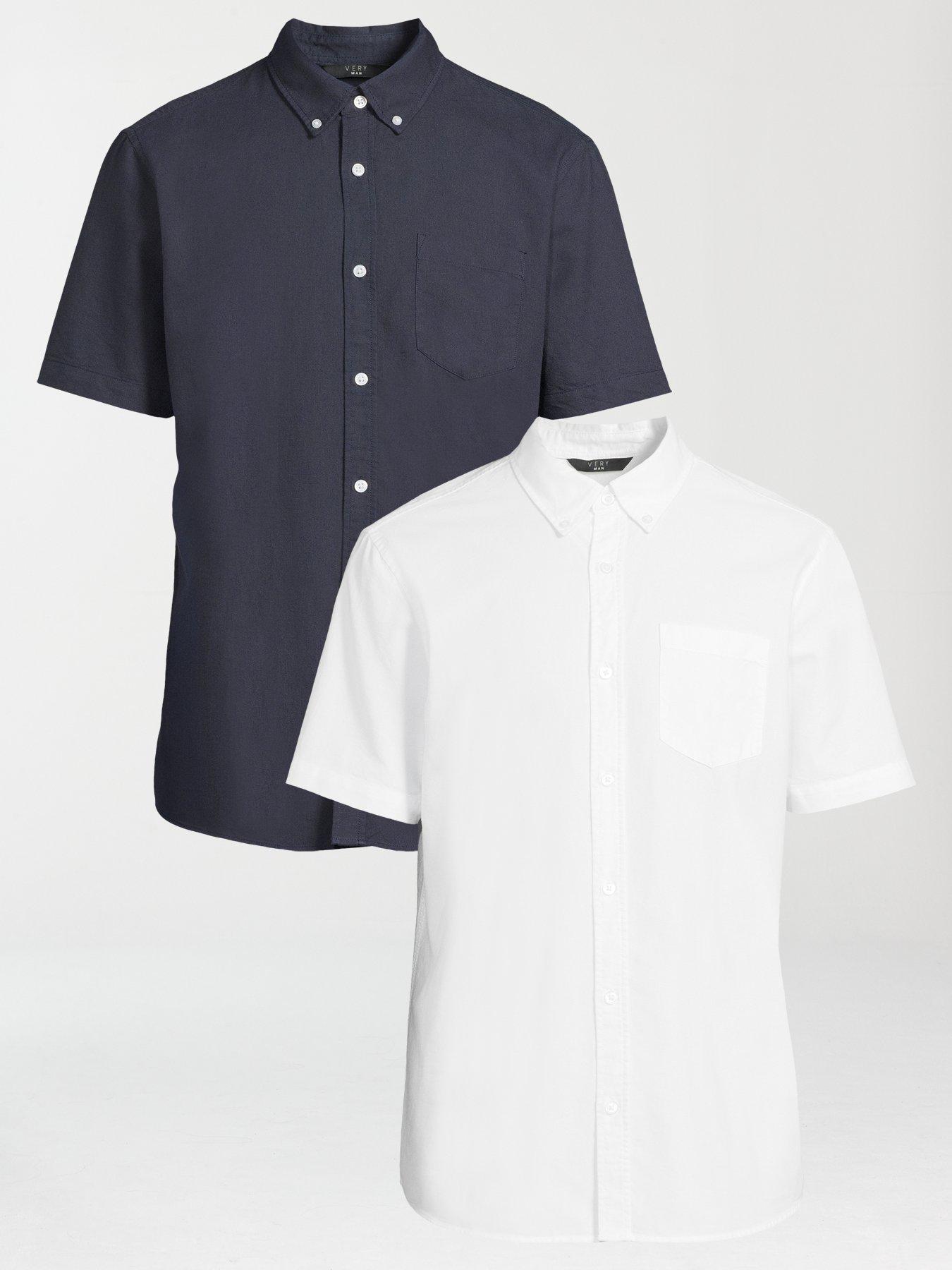 undefined 2 Pack Short Sleeve Oxford Shirts - White/Navy