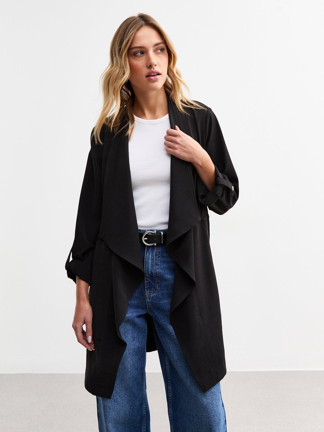 undefined Black Waterfall Hem Duster Jacket