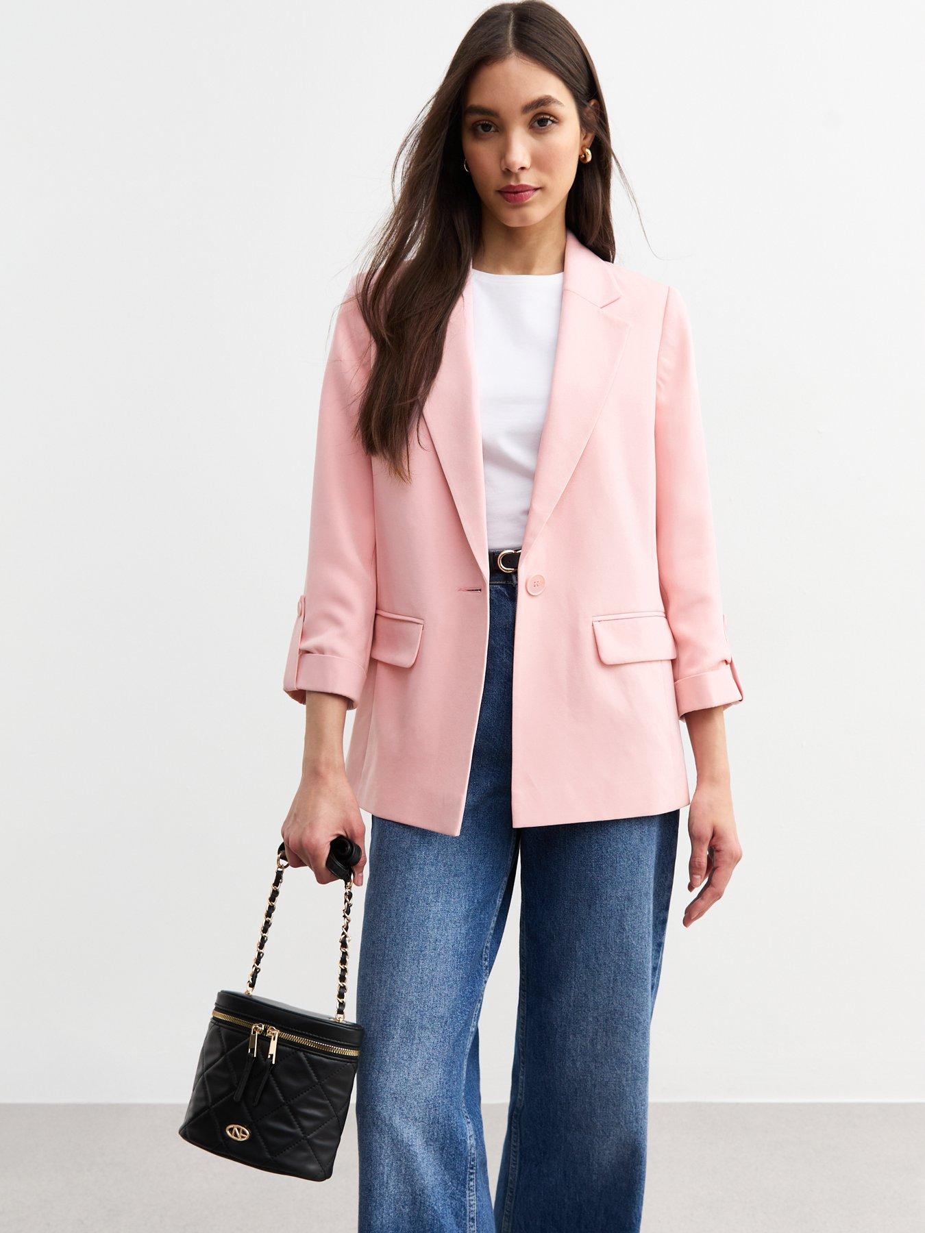 undefined Light Pink Cropped Sleeve Blazer